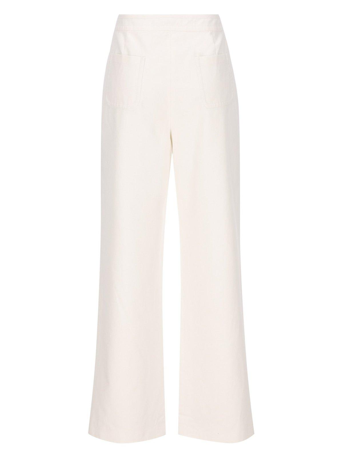 Shop Celine Triomphe Buttoned Straight-leg Trousers In Beige