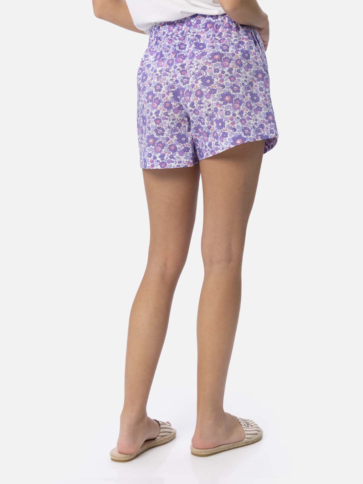 Shop Mc2 Saint Barth Woman Cotton Betsy Pull Up Shorts Meave Made With Liberty Fabric In Lilac