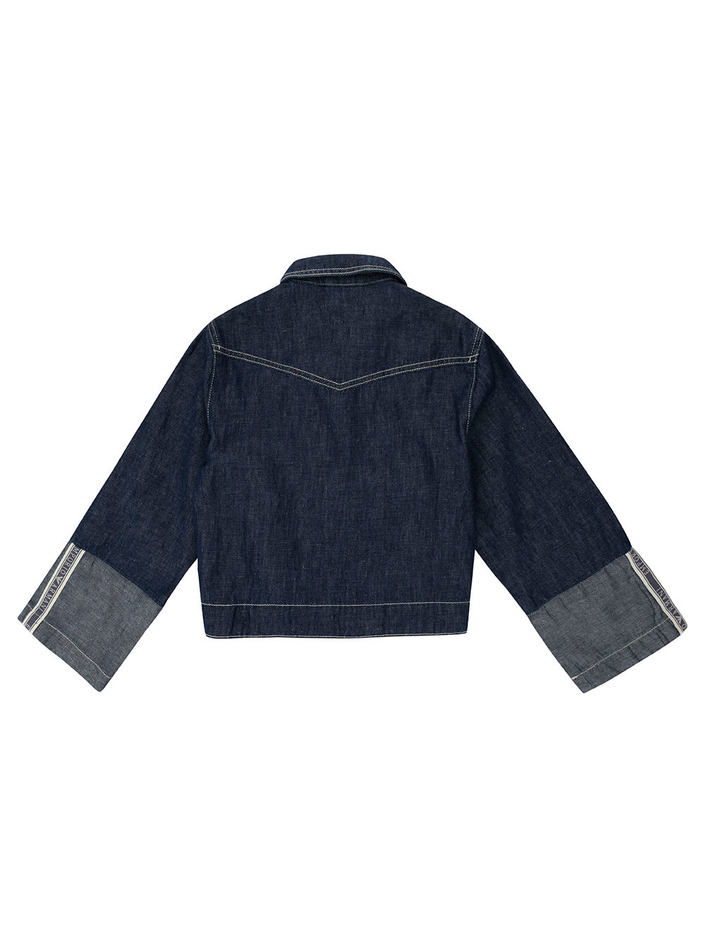 Shop Emporio Armani Blue Jacket With Buttons And Logo Patch In Cotton And Linen Girl