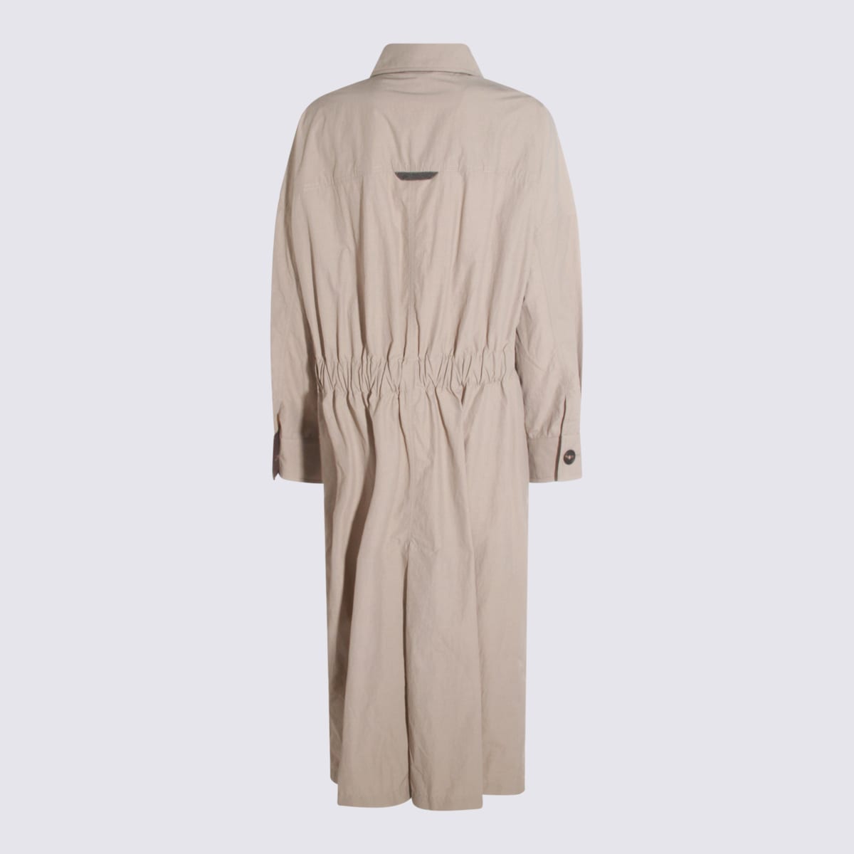 Brunello Cucinelli Long Jacket With Belted Waist And Pockets In Neutral