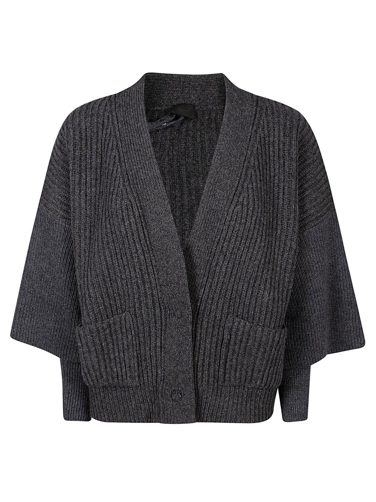 Pinko Layered Ribbed-knit V-neck Cardigan In Gray