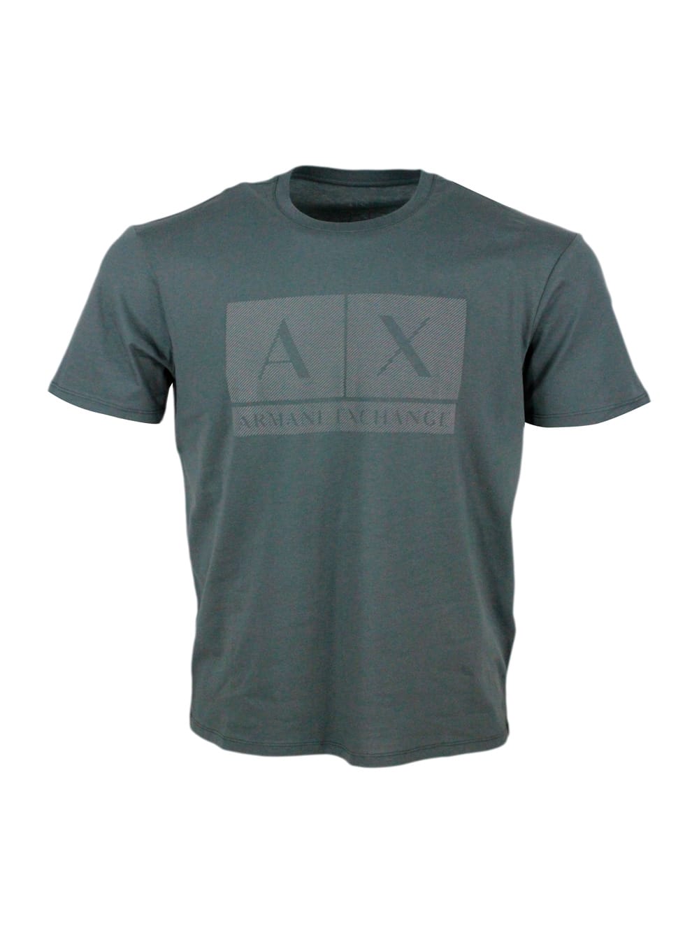 Armani Collezioni Short-sleeved Crew-neck T-shirt With Three-dimensional Logo On The Chest In Verde Urban Chic