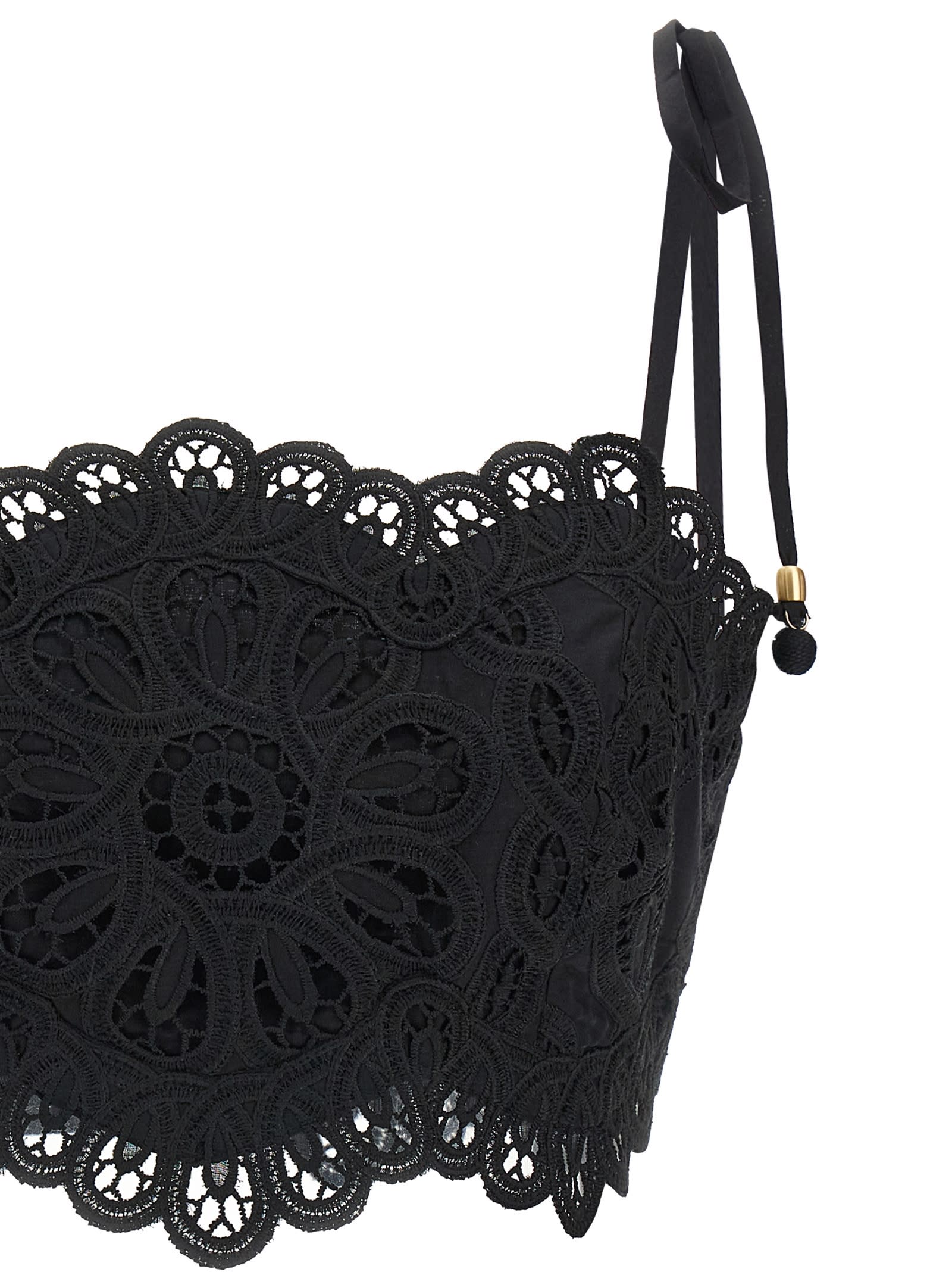 Zimmermann Rhiannon Embroidered Bodice Top In Black In Multi