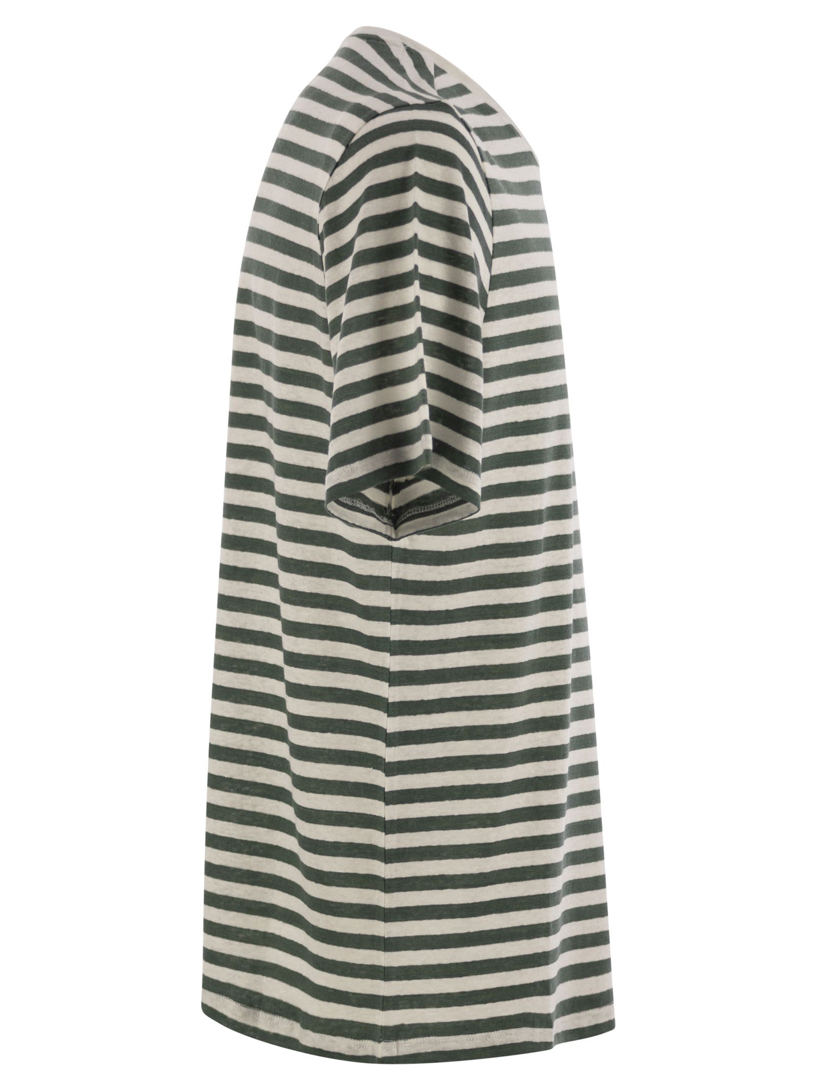 Majestic Striped Linen Crew-neck T-shirt