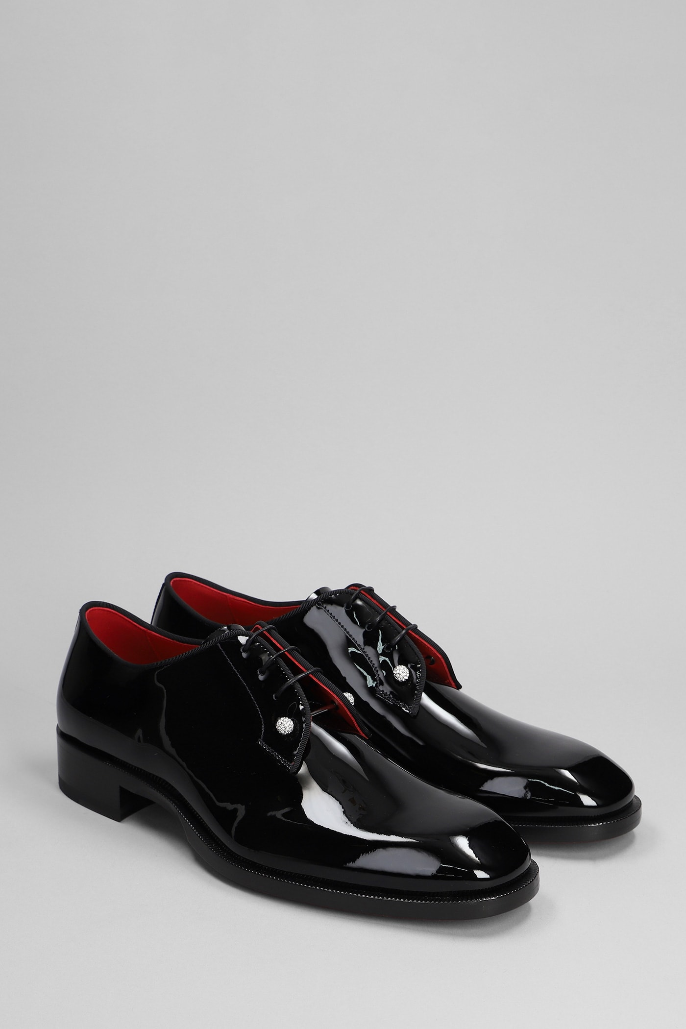 Shop Christian Louboutin Chambeliss Night Lace Up Shoes In Black Patent Leather