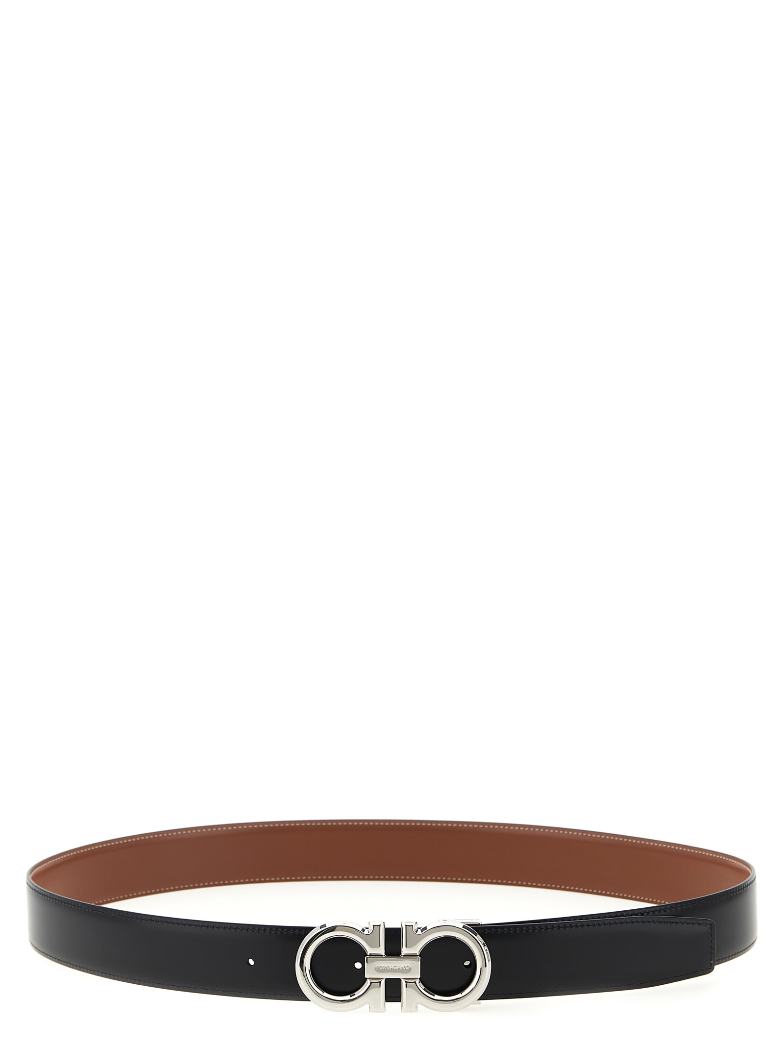 Ferragamo Reversible Gancini Belt Adjustable Length In Brown