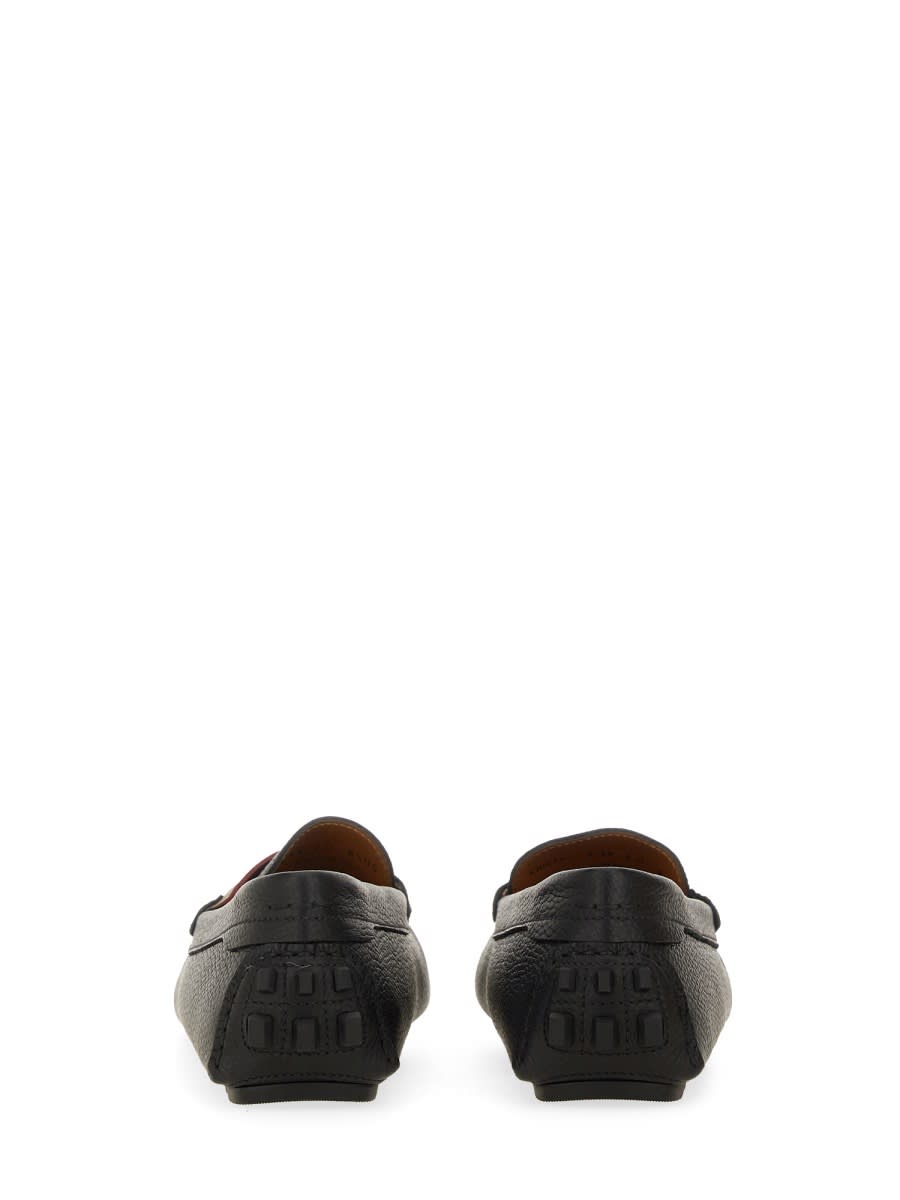 Bally Textured Leather Driver Loafers With Contrast Stripe In Black