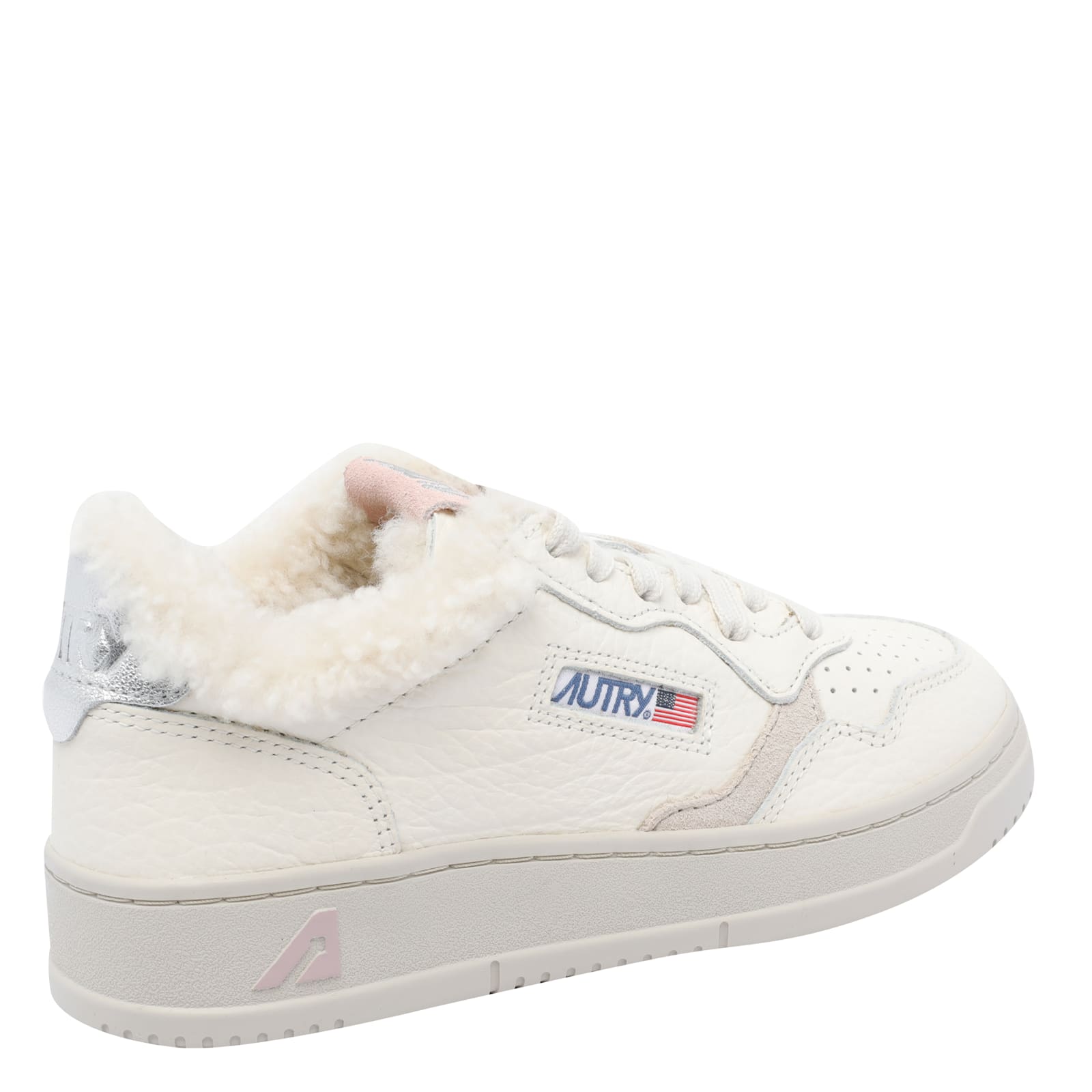 Autry Low Top Leather Sneakers With Faux Fur Effect In White
