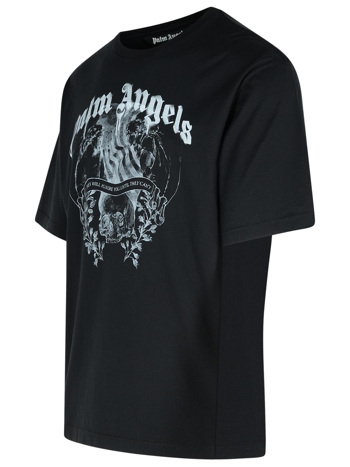 Shop Palm Angels Statement Black Cotton T-shirt In Black Grey