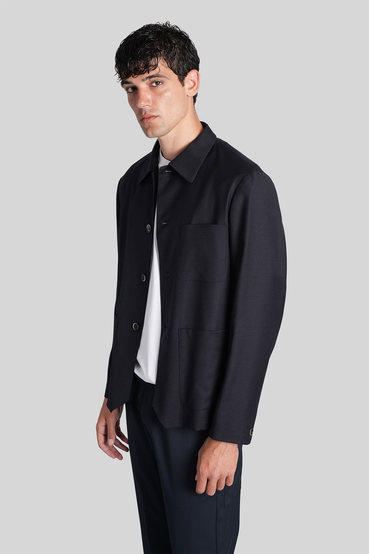 Barena Venezia Virgin Wool-blend Gabardine Overshirt In Blue