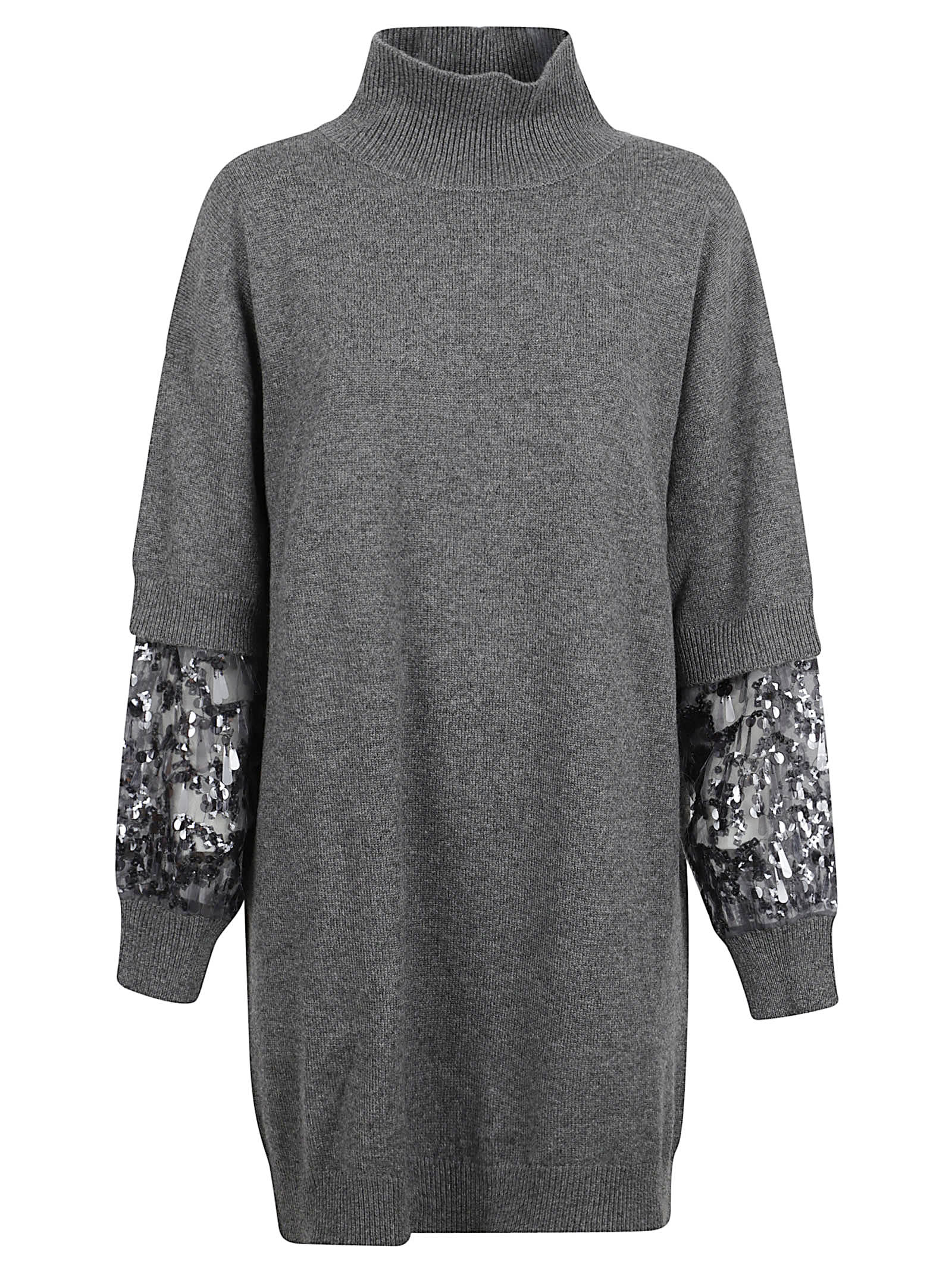 Brunello Cucinelli Sequin-embellished High-neck Mini Dress In Gray