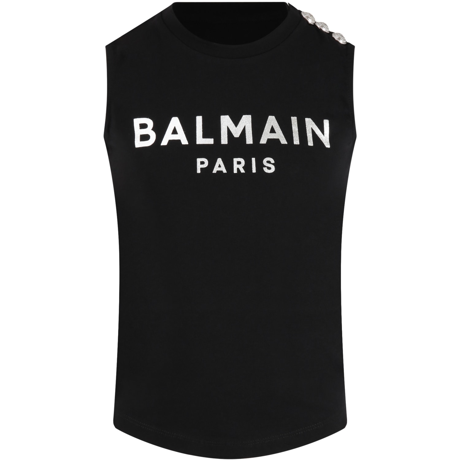 Balmain Black Tank Top For Girl With Logo