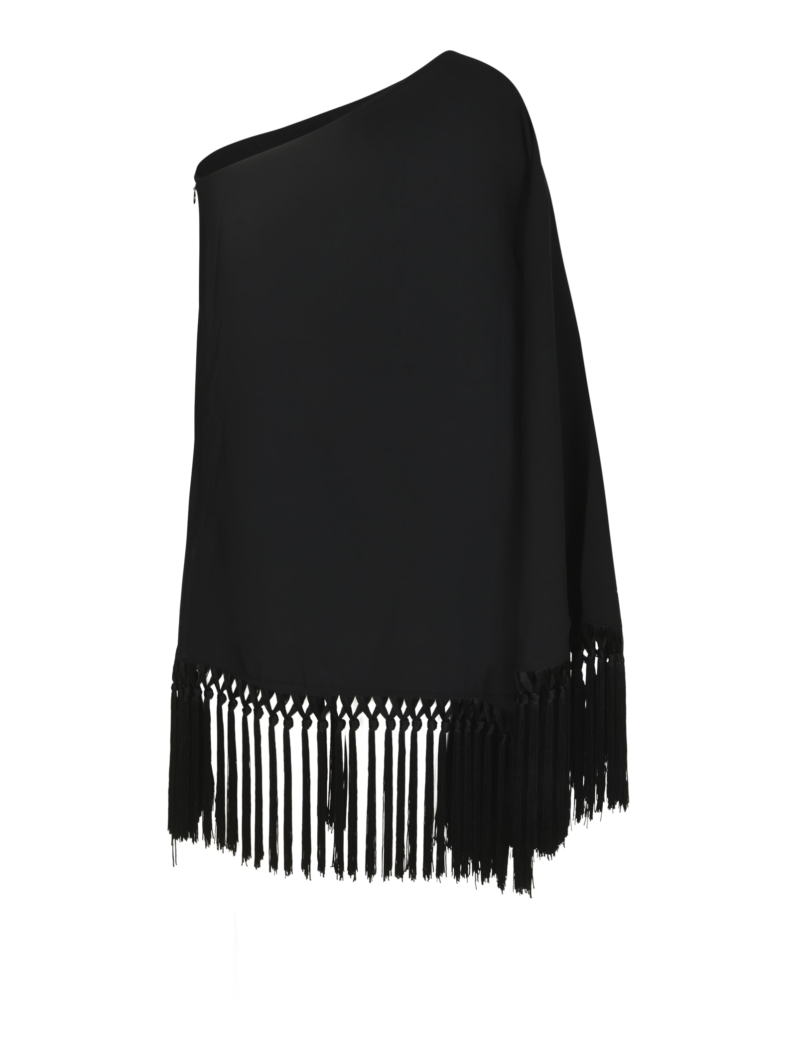 Taller Marmo One-shoulder Tassel Detail Short Dress In Black