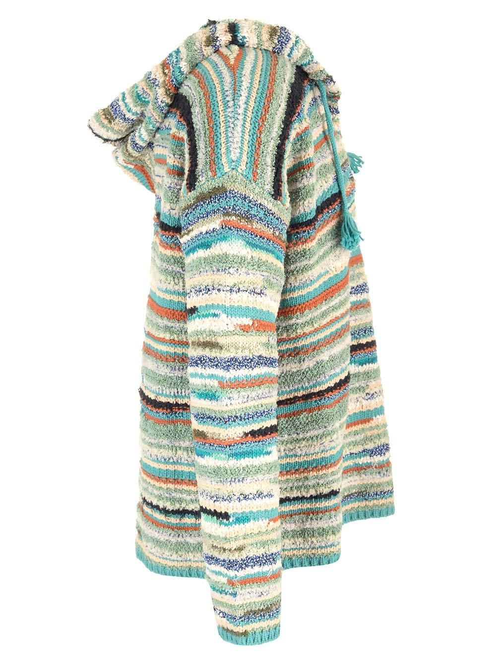 Shop Alanui Madura I Chunky-knit Frayed Brim Hoodie In Multicolor