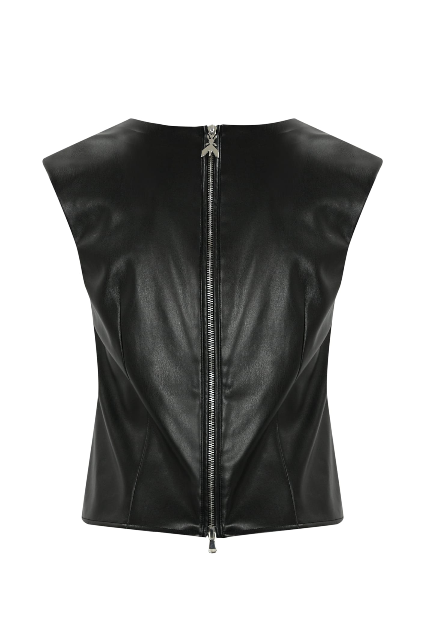 Shop Patrizia Pepe Faux Leather Top With Zip In Nero