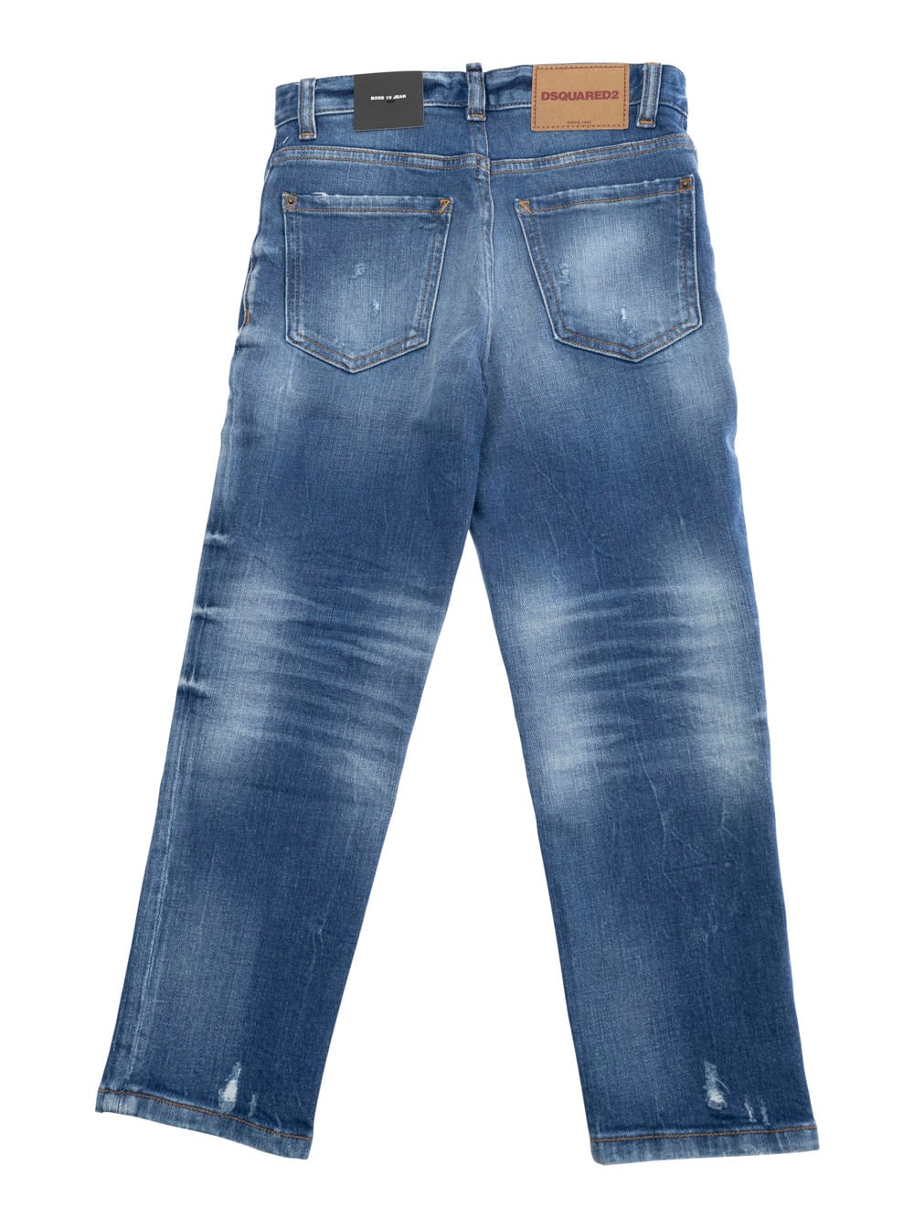 DSQUARED2 BOSS 10 BLUE JEANS WITH LOGO PATCH ON THE REAR AND RIPPED DETAILS IN DENIM BOY 