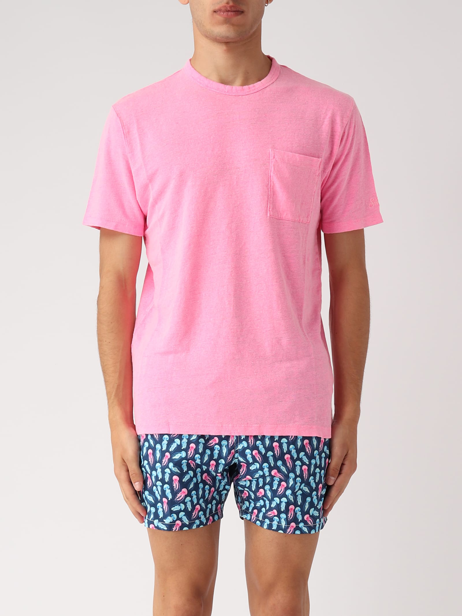 Shop Mc2 Saint Barth Linen T-shirt T-shirt In Rosa Fluo