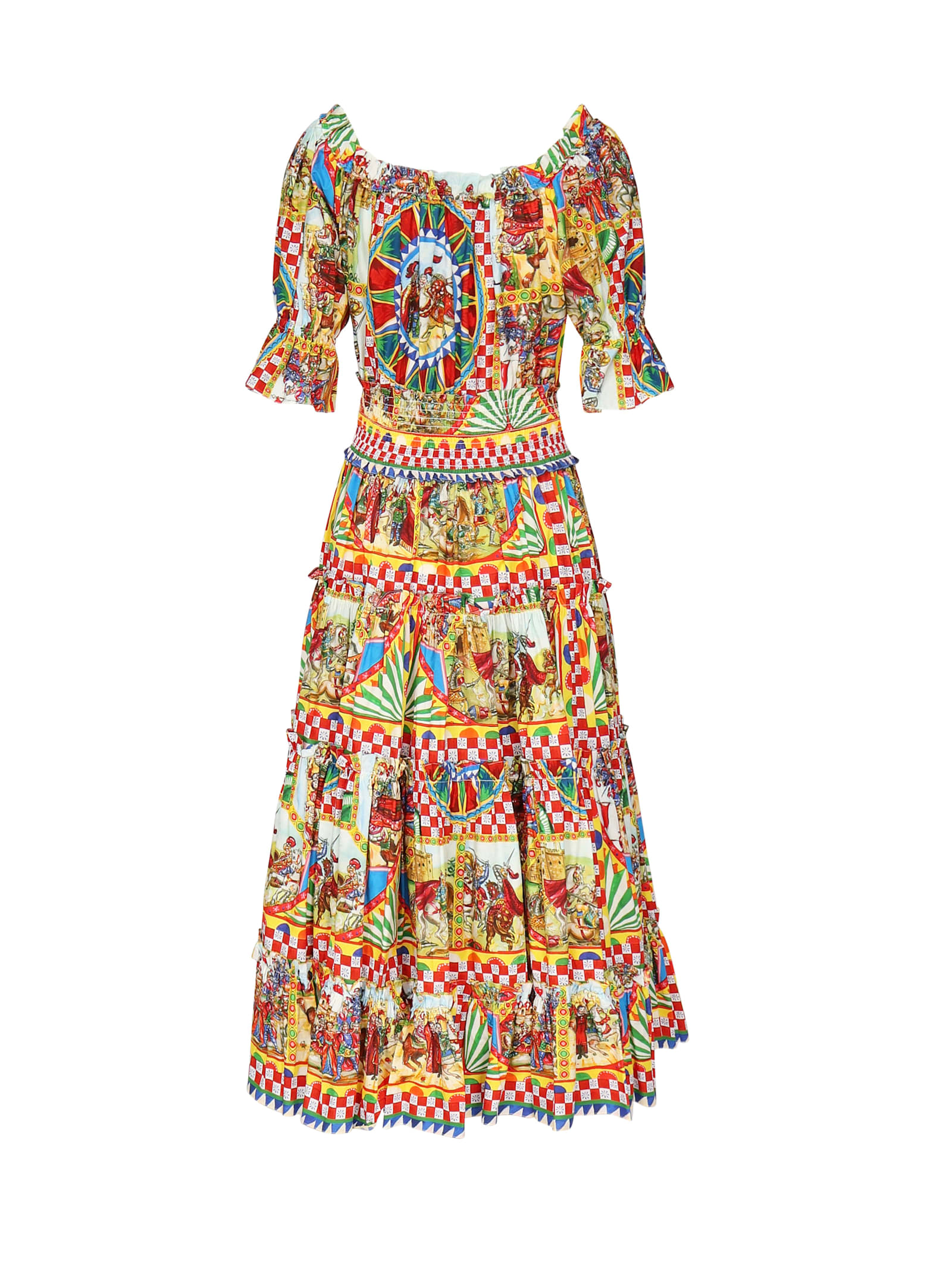 Dolce & Gabbana Midi Dress With Cart Print