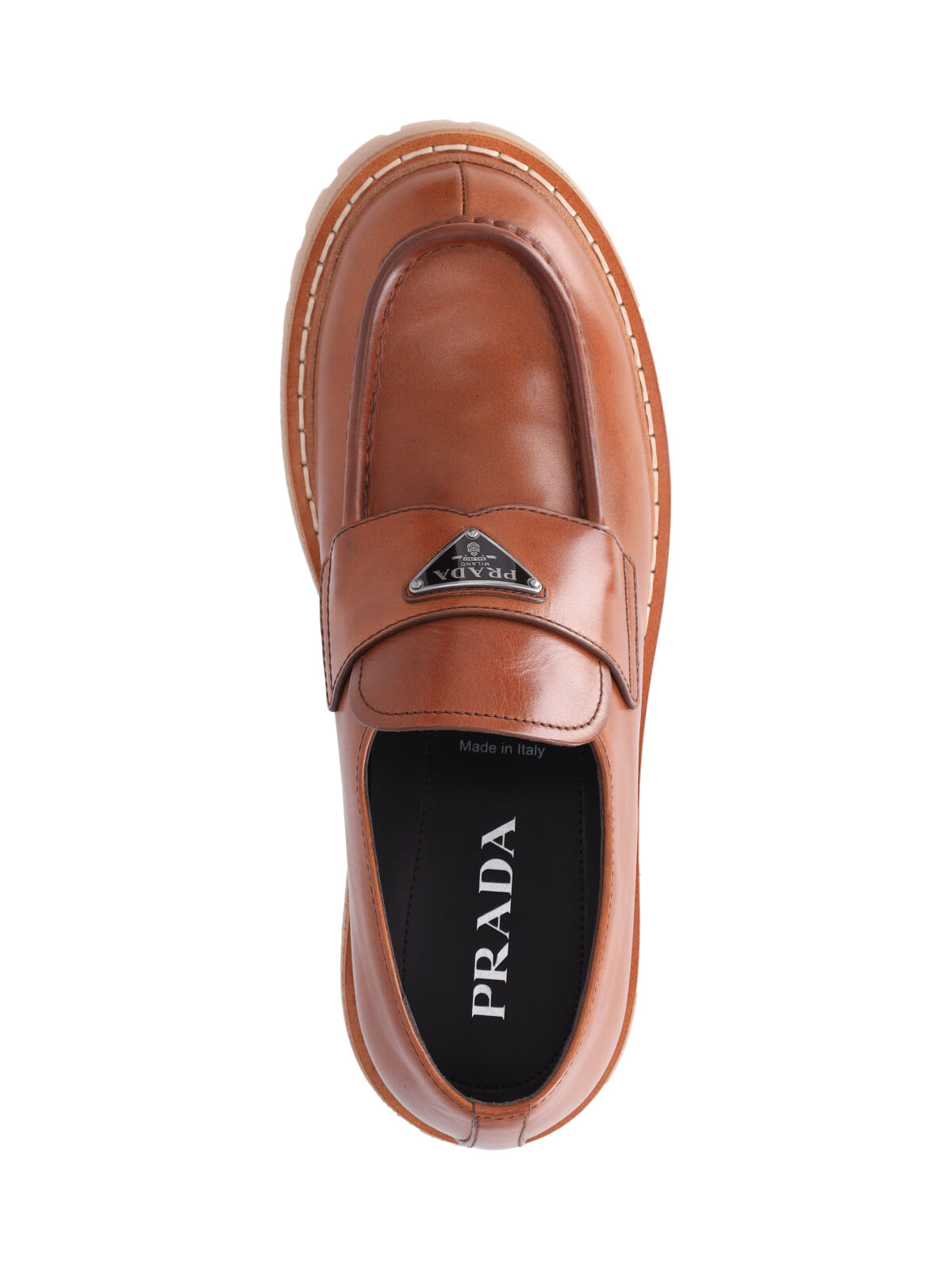 Prada Chunky Sole Lace-up Loafers With Round Toe In Brown