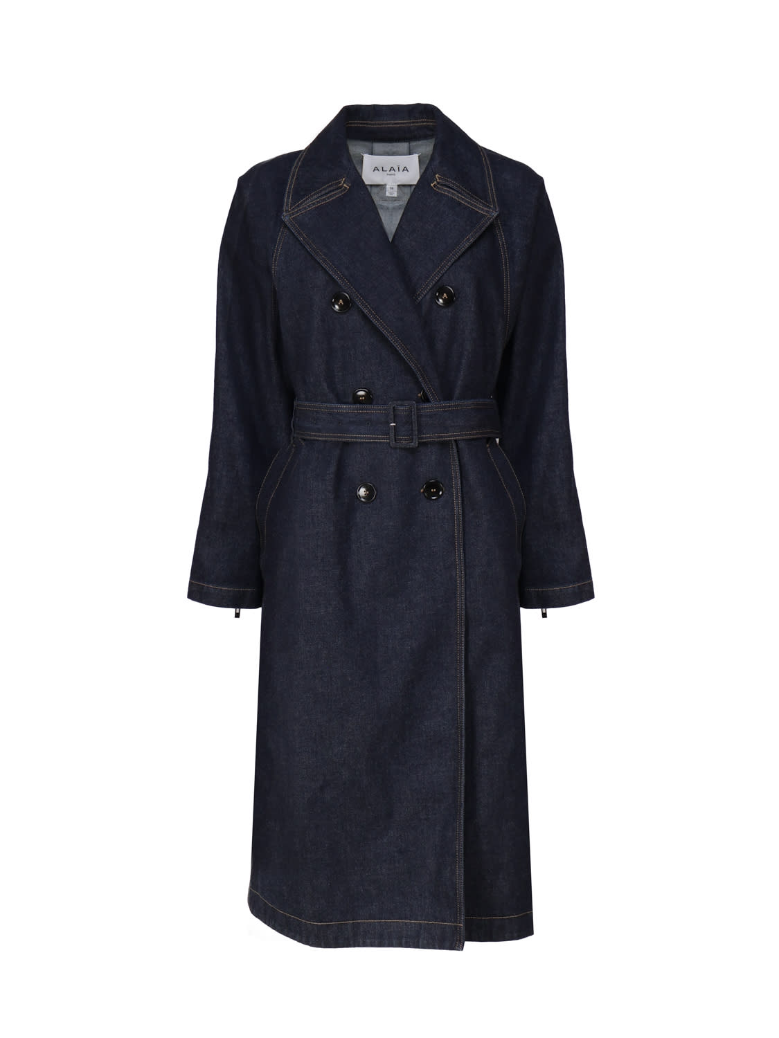 Shop Alaïa Classic Coat In Cotton Denim In Denim Blue