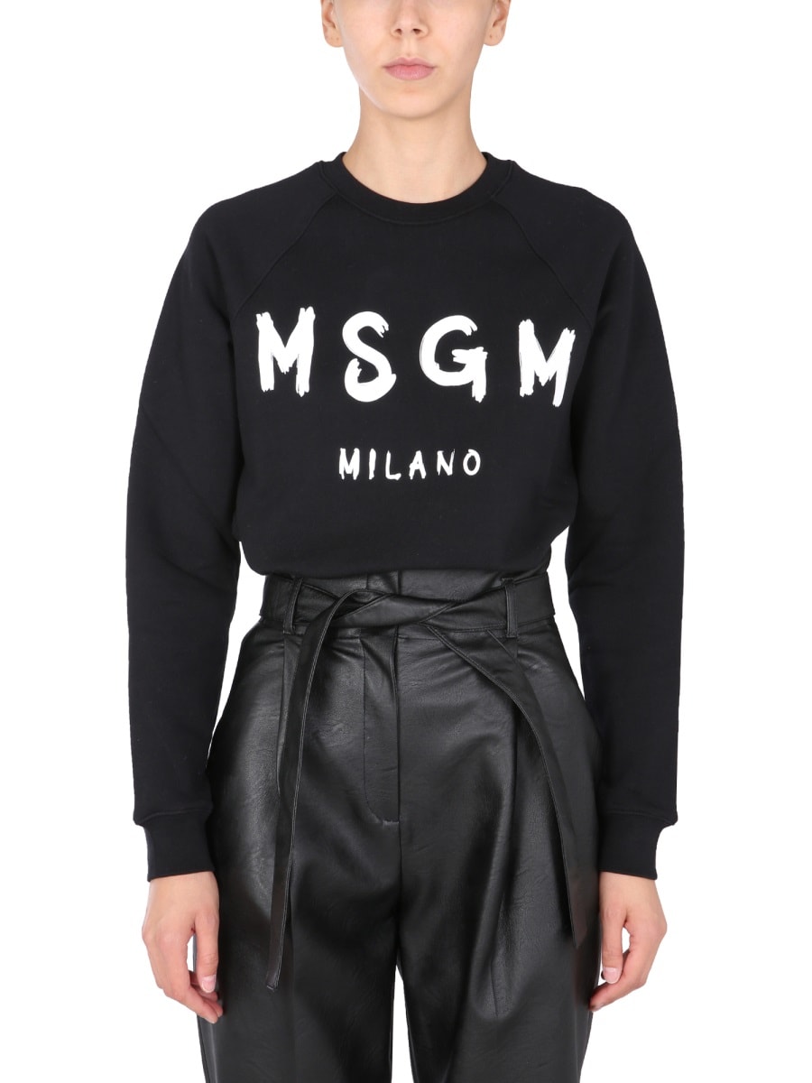 Shop Msgm Sweatshirt With Brushed Logo Print In Black