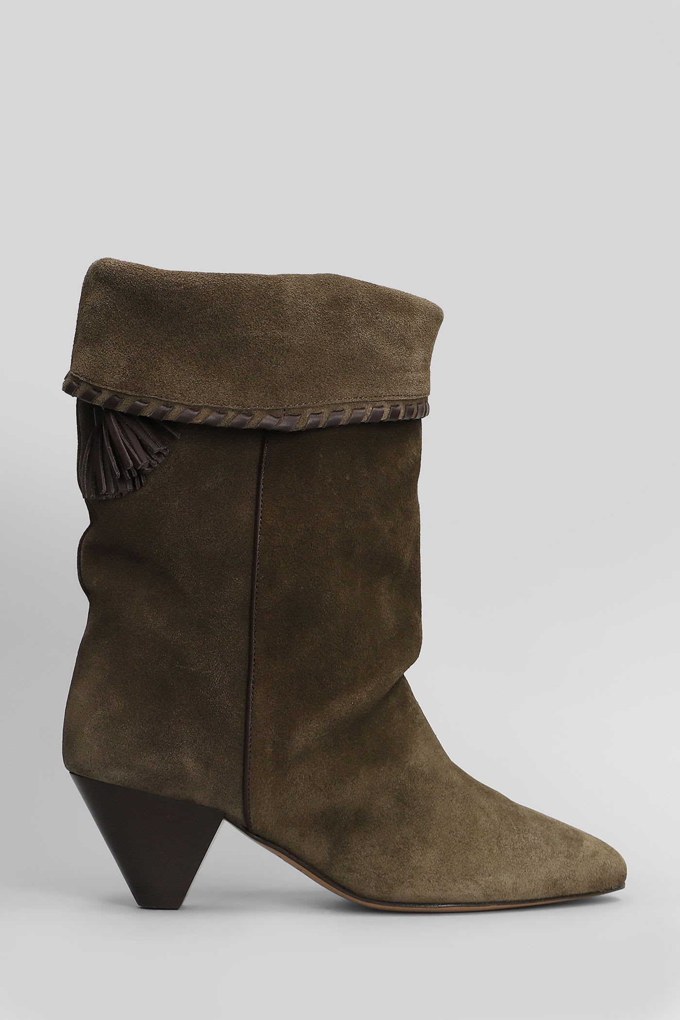 Isabel Marant Dalby High Heels Ankle Boots In Khaki Suede In Brown