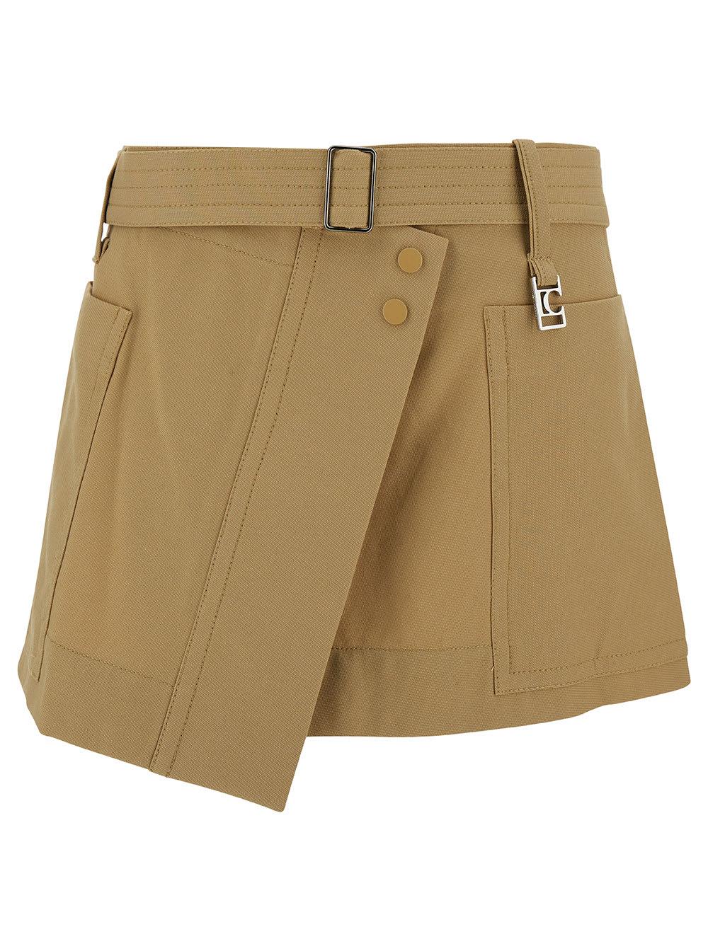 Beige Asymmetric Mini-skirt With Logo Charm In Cotton Blend Woman