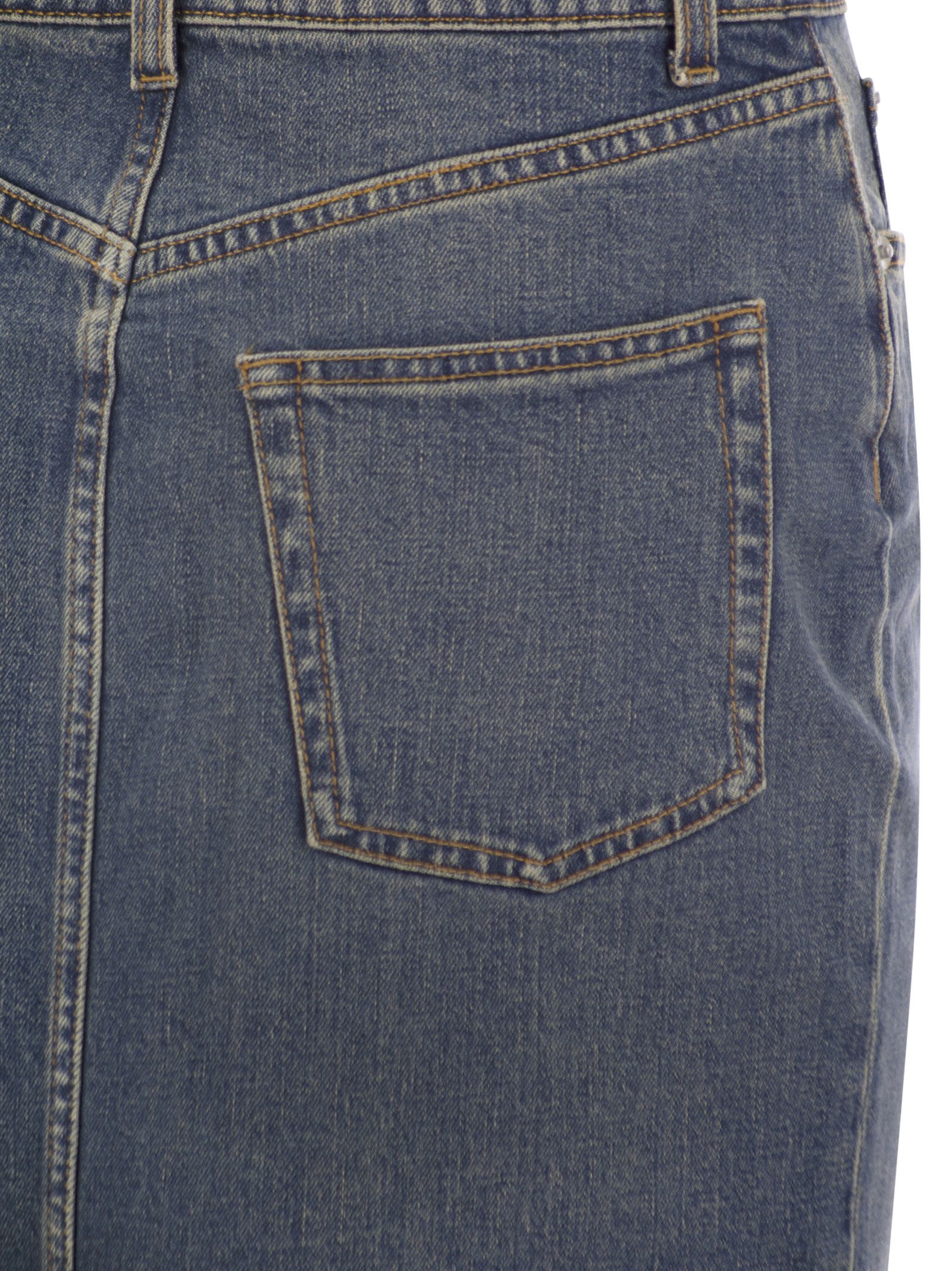 Fabiana Filippi Long Denim Skirt With Back Slit In Blue