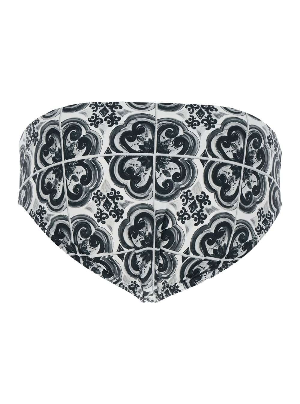 Dolce & Gabbana Black And White Swimsuit With All-over Majolica Print In Techl Fabric Man In Blue