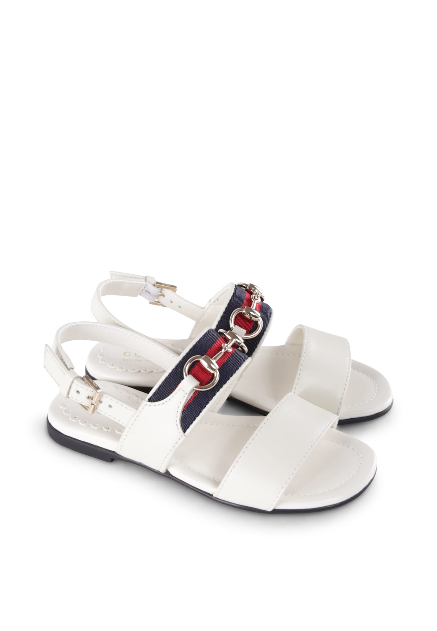 Gucci White Sandals For Girl With Iconic Web Detail In White