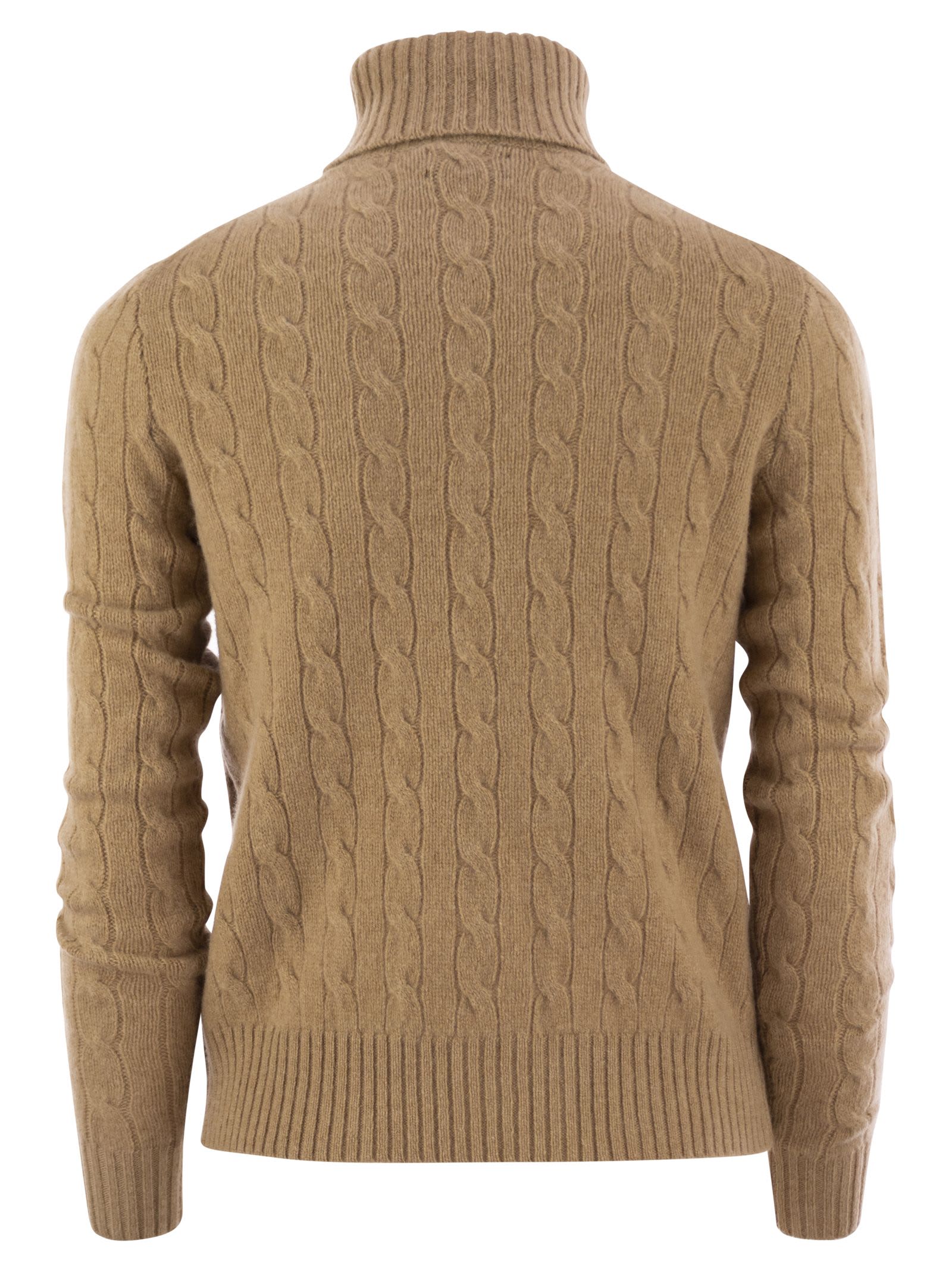 Shop Polo Ralph Lauren Wool And Cashmere Cable-knit Turtleneck Sweater In Caramel