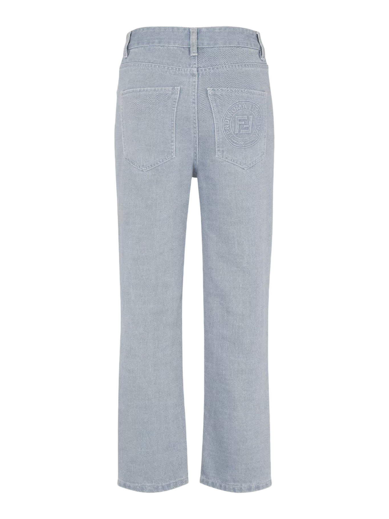 Fendi Light Denim Jeans With Embroidery In Grey