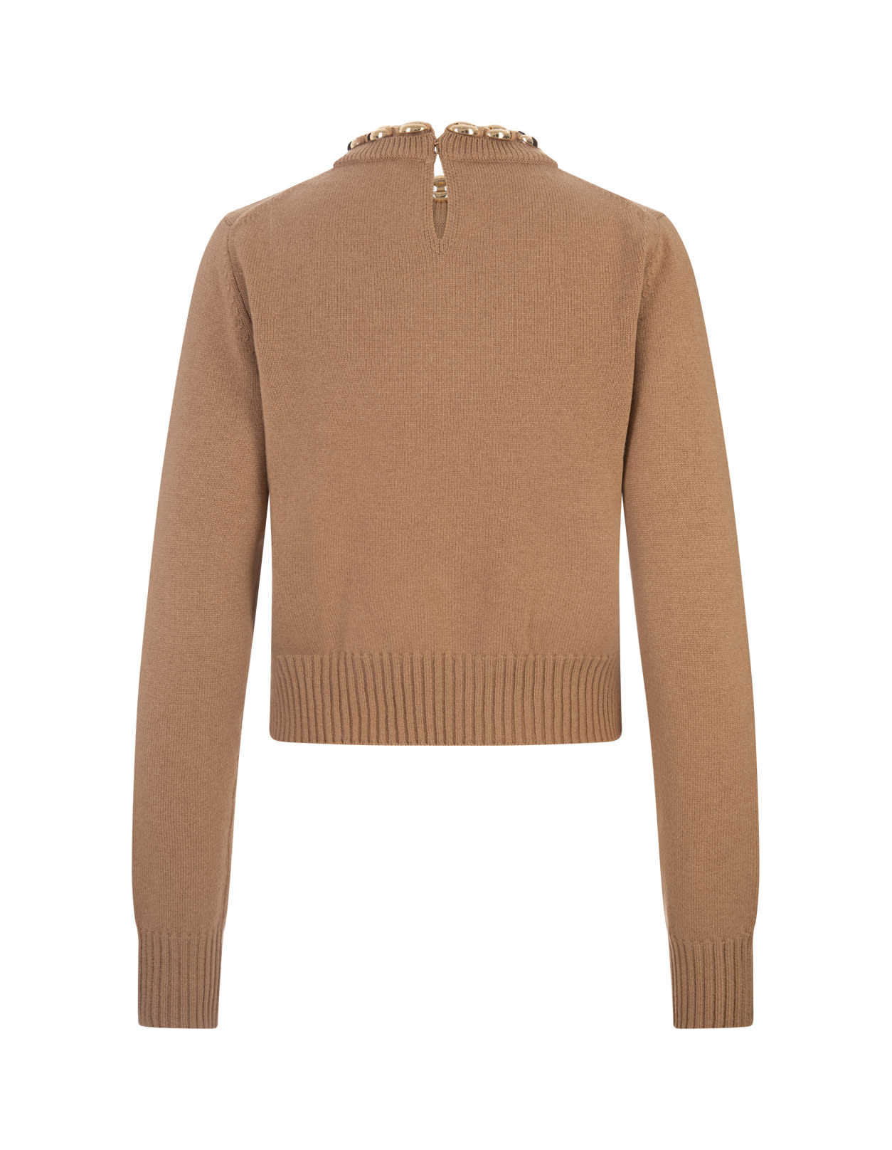 Shop Rabanne Camel Wool And Cashmere Sweater With Chain In Brown