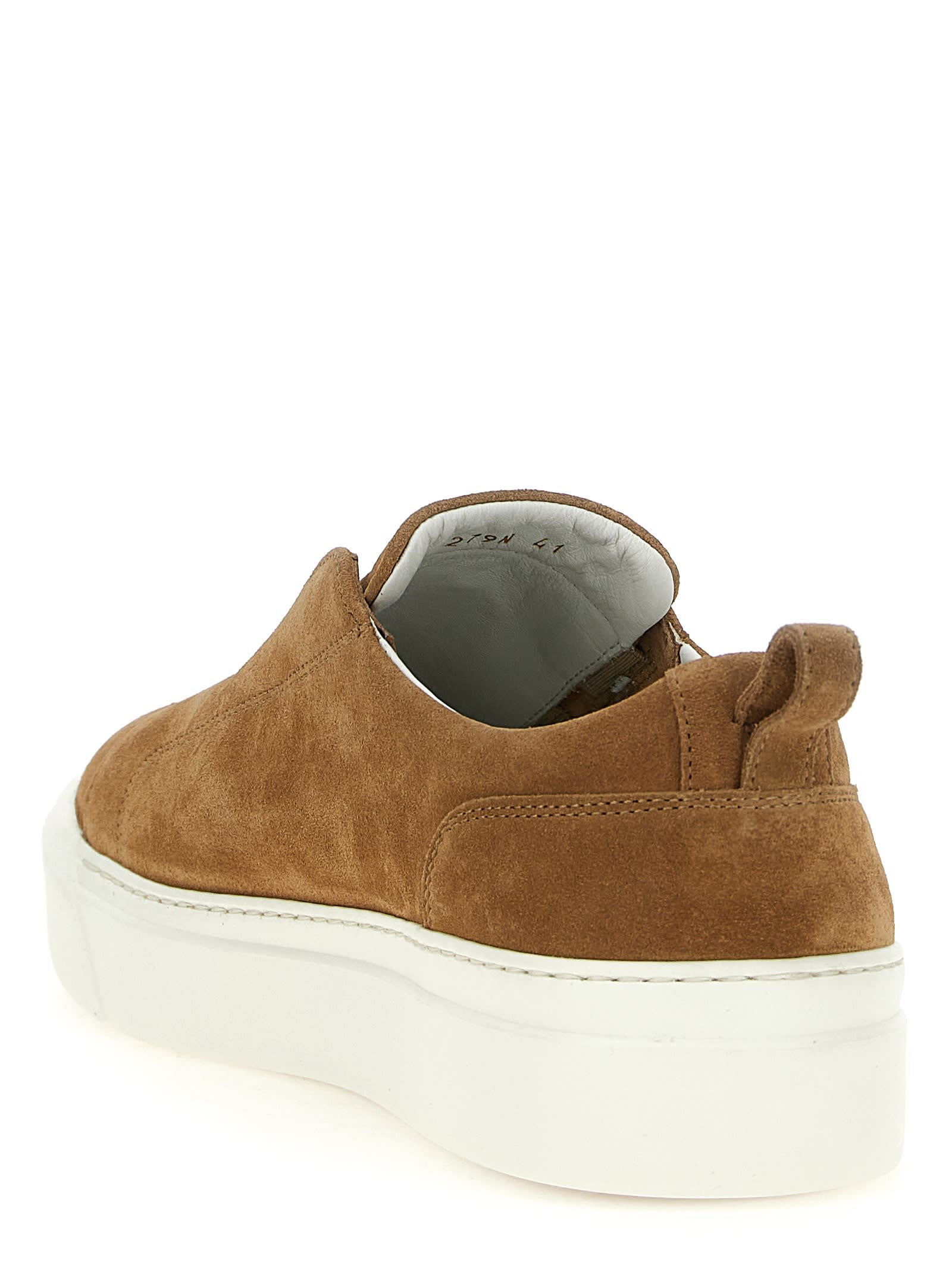 Kiton Round Toe Suede Sneakers With Pull Tab In Brown