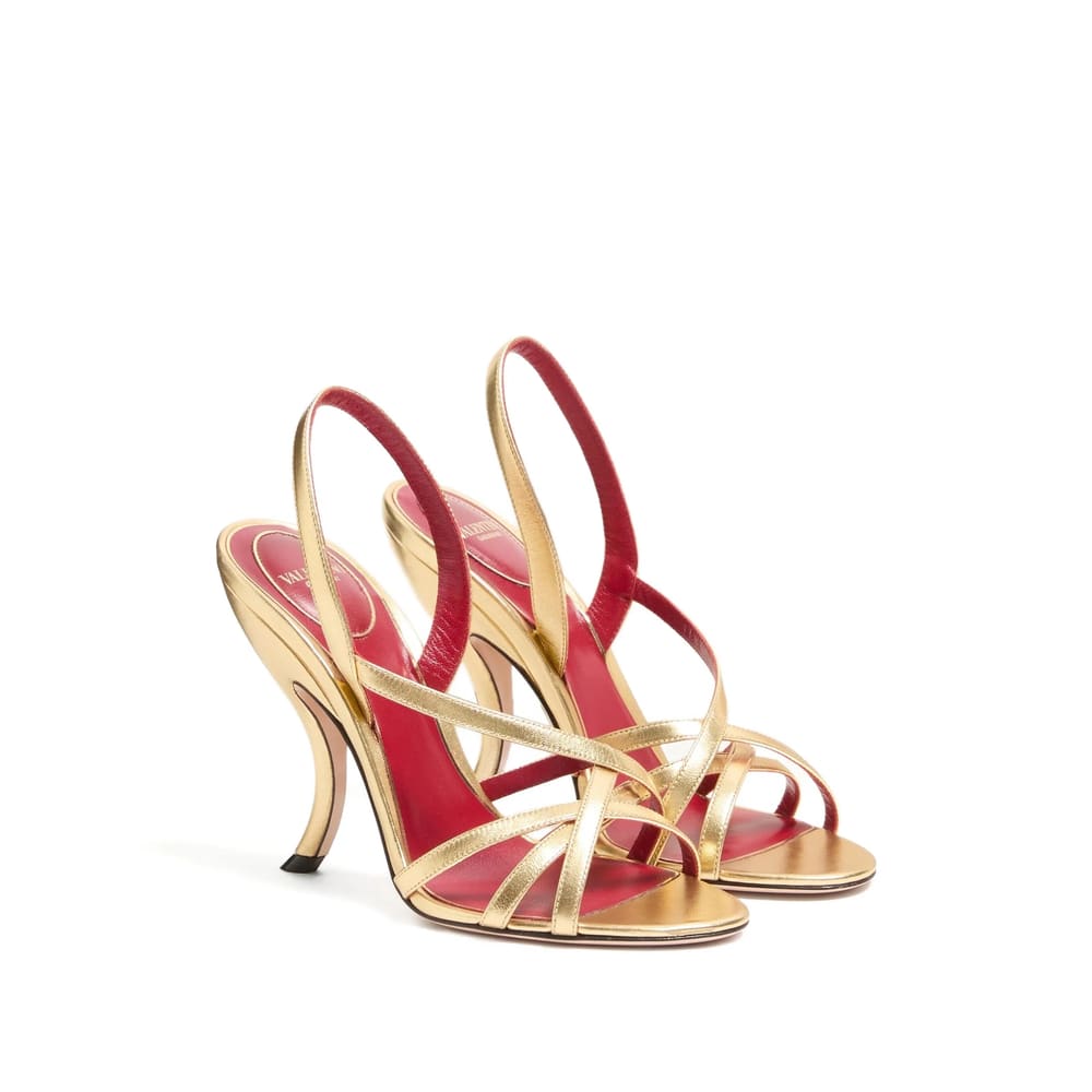Valentino Garavani Fetishique Sandal In Laminated Nappa 105mm Woman Antique Brass 40 In Gold