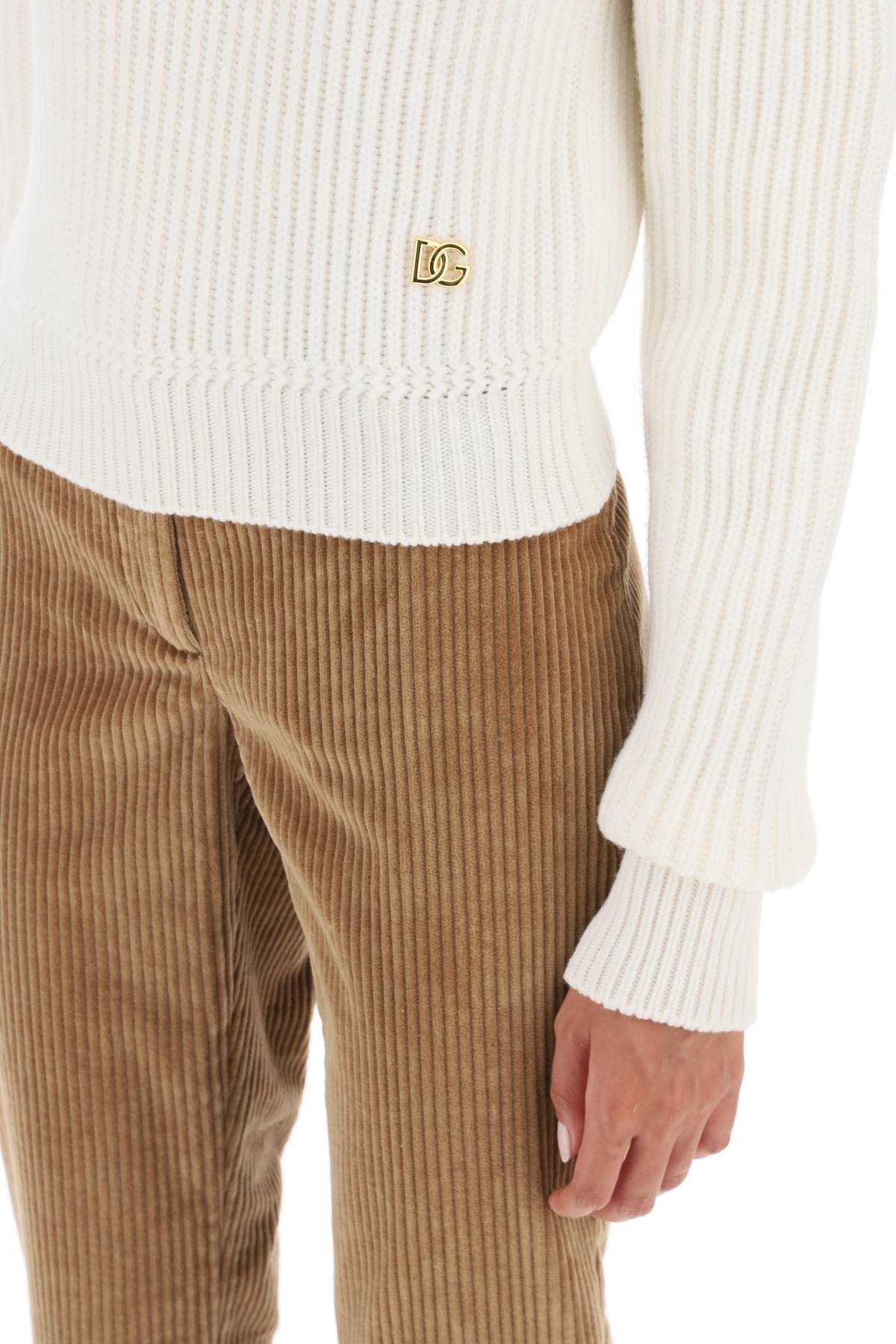 Dolce & Gabbana Ribbed Wool Turtleneck Sweater In Bianco Brillante