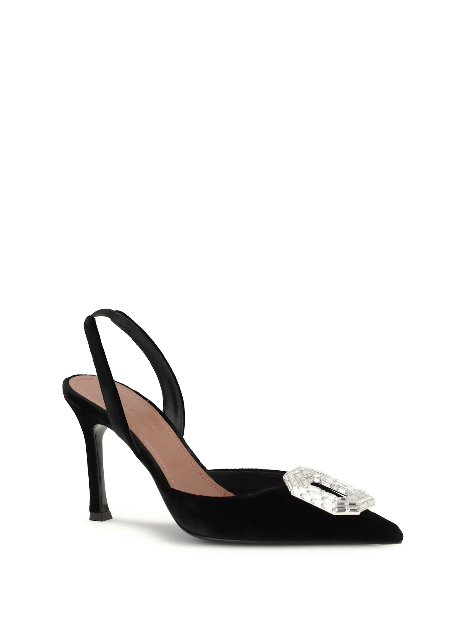 Amina Muaddi Black Calf Leather Bos Taurus High Heel Pumps In Animal Print