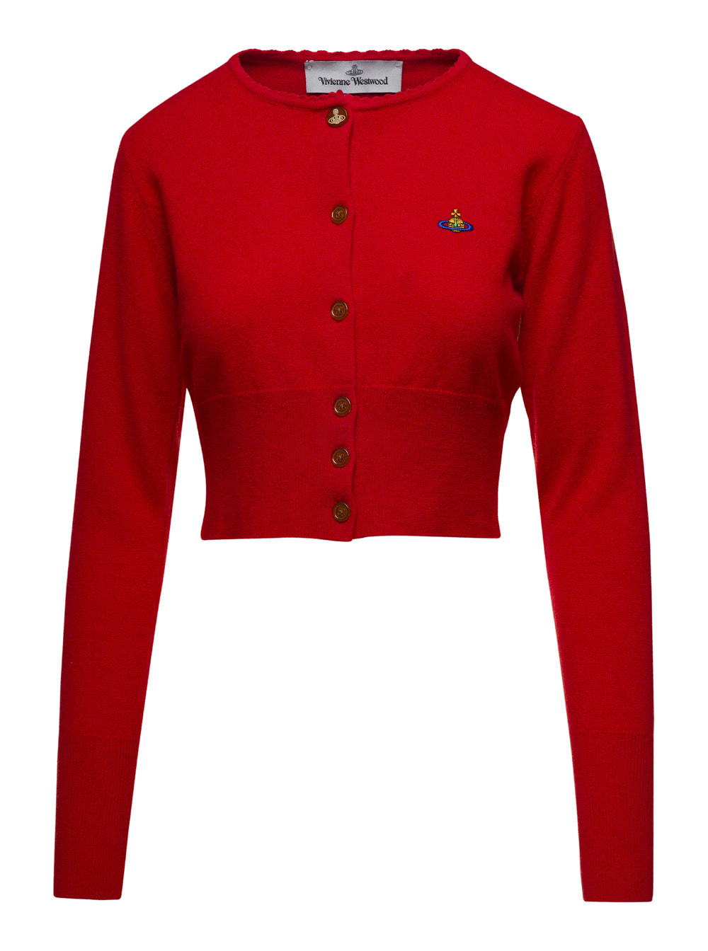 Shop Vivienne Westwood Red Cardigan With Signature Embroidered Orb Logo In Cotton Woman