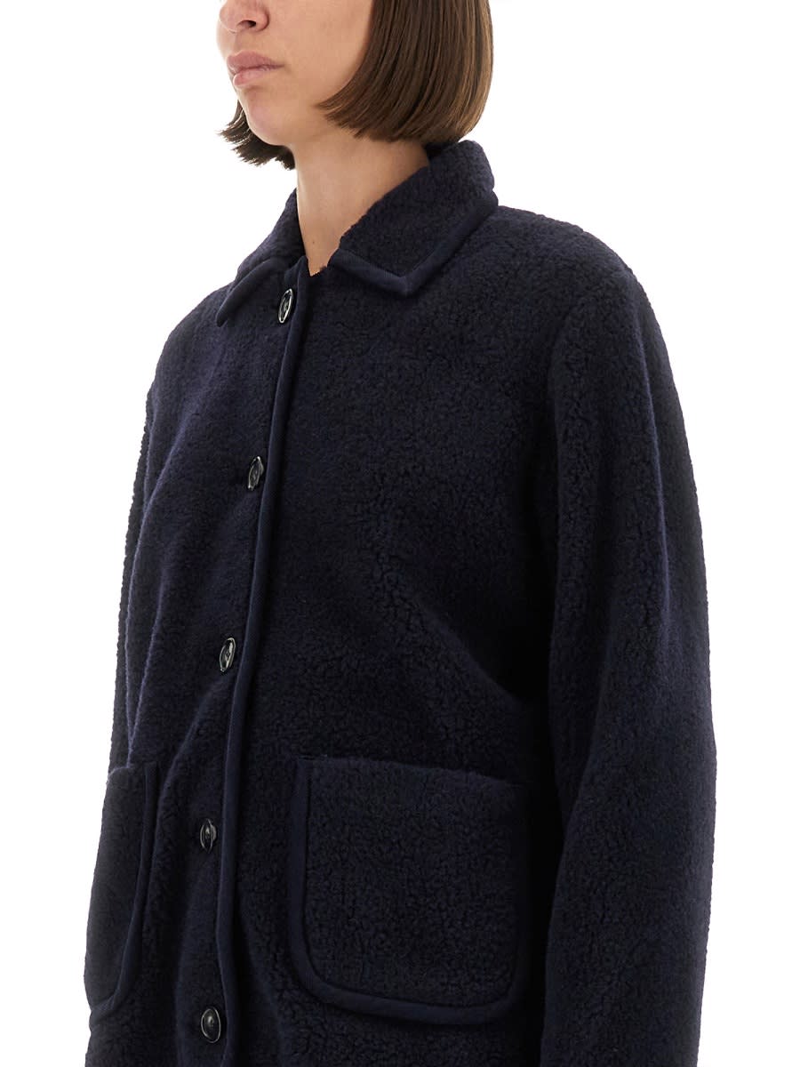 Apc Textured Fabric Coat Featuring Patch Pockets In Blue