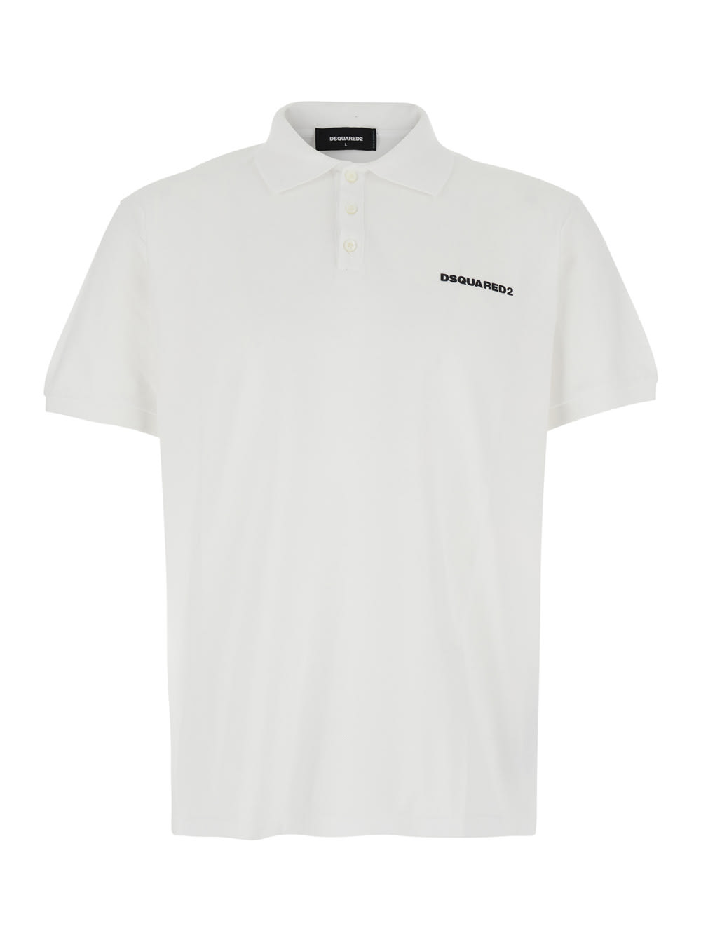White Polo Shirt With Classic Collar And Logo Lettering On The Front In Cotton Man