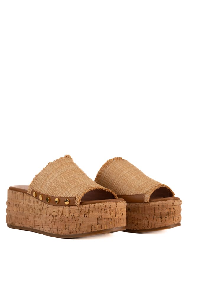 Shop Coccinelle Raffia And Cork Wedges In Natural/cuir