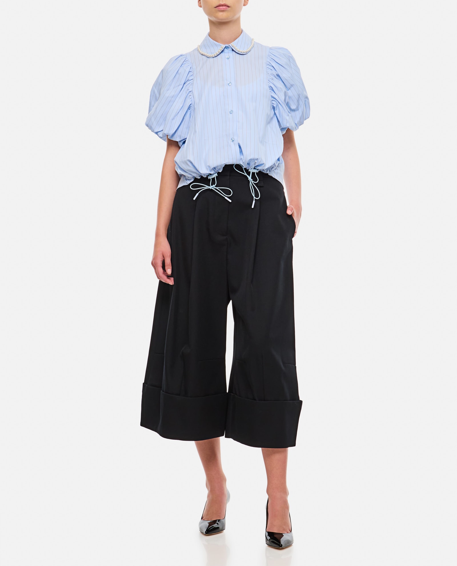 Wool Sculpted Cropped Wide Leg Trousers
