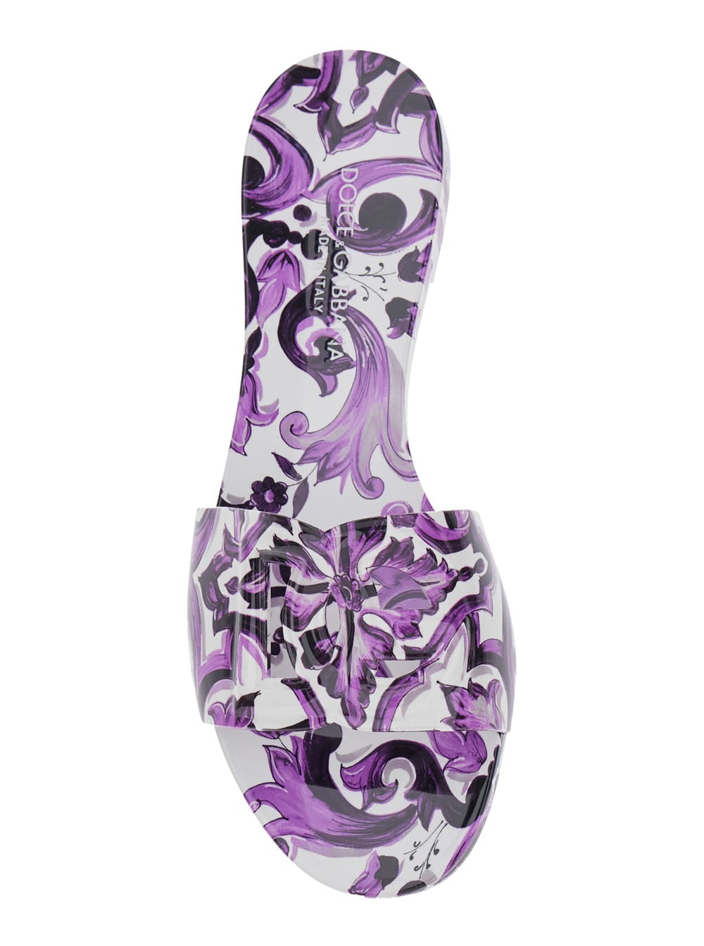 Dolce & Gabbana Multicolor Sandals With All-over Maiolica Print And Round Open Toe In Tech Fabric Woman In Purple