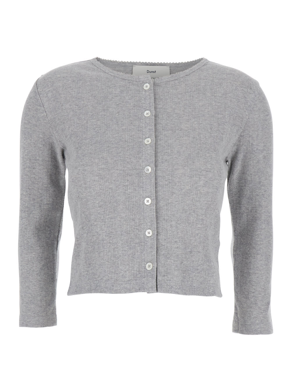 DUNST POINTELLE GREY CREWNECK CARDIGAN WITH FRONT BUTTON CLOSURE IN COTTON WOMAN 