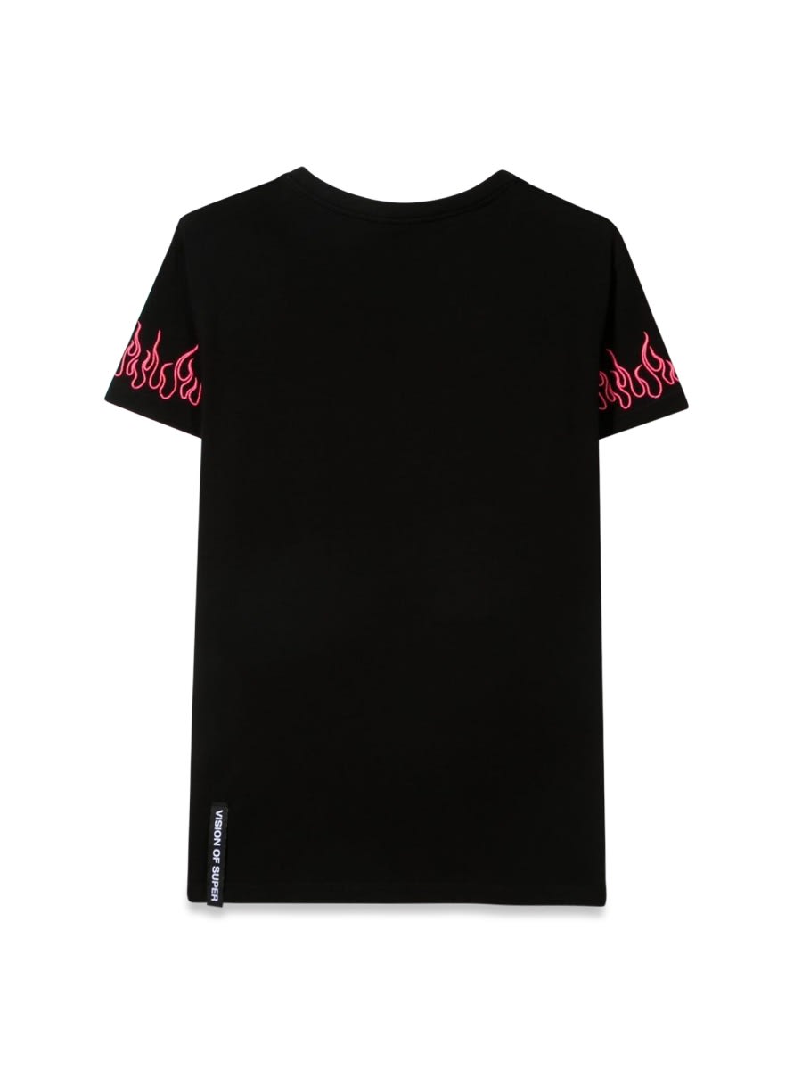 Vision Of Super Black Embroidered Tshirt Fuchsia Flame In Black