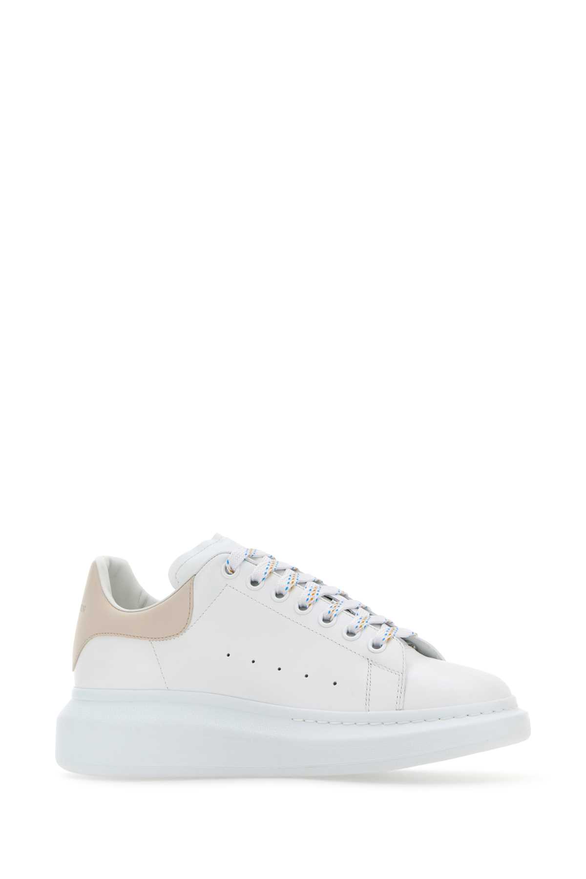Alexander Mcqueen White Leather Sneakers With Light Pink Leather Hee In Whitetrench