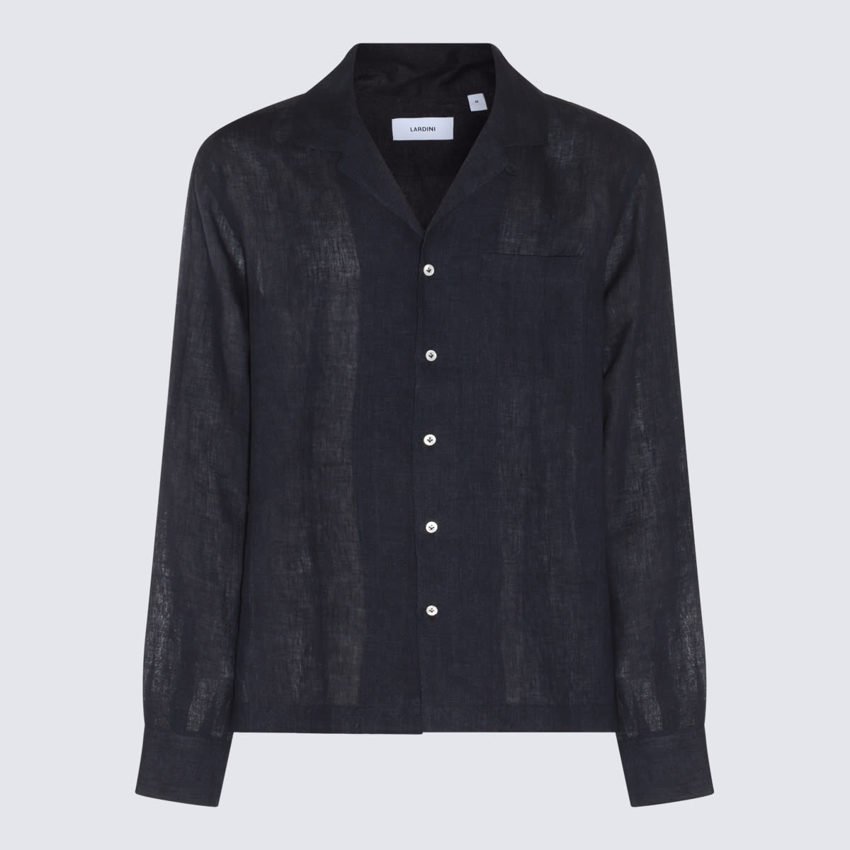 Shop Lardini Navy Blue Linen Shirt