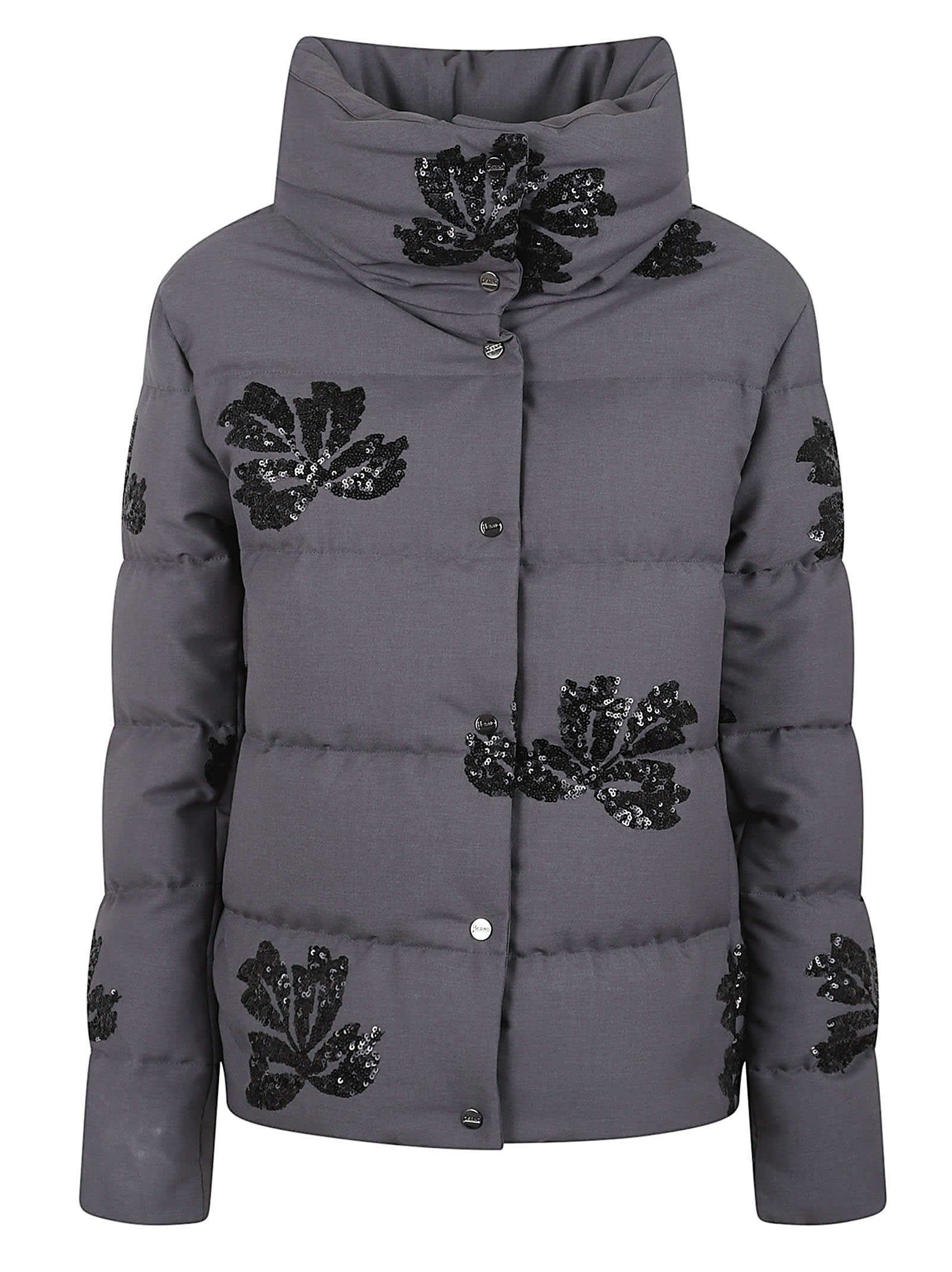 Herno High Collar Padded Jacket Sequins In Gray
