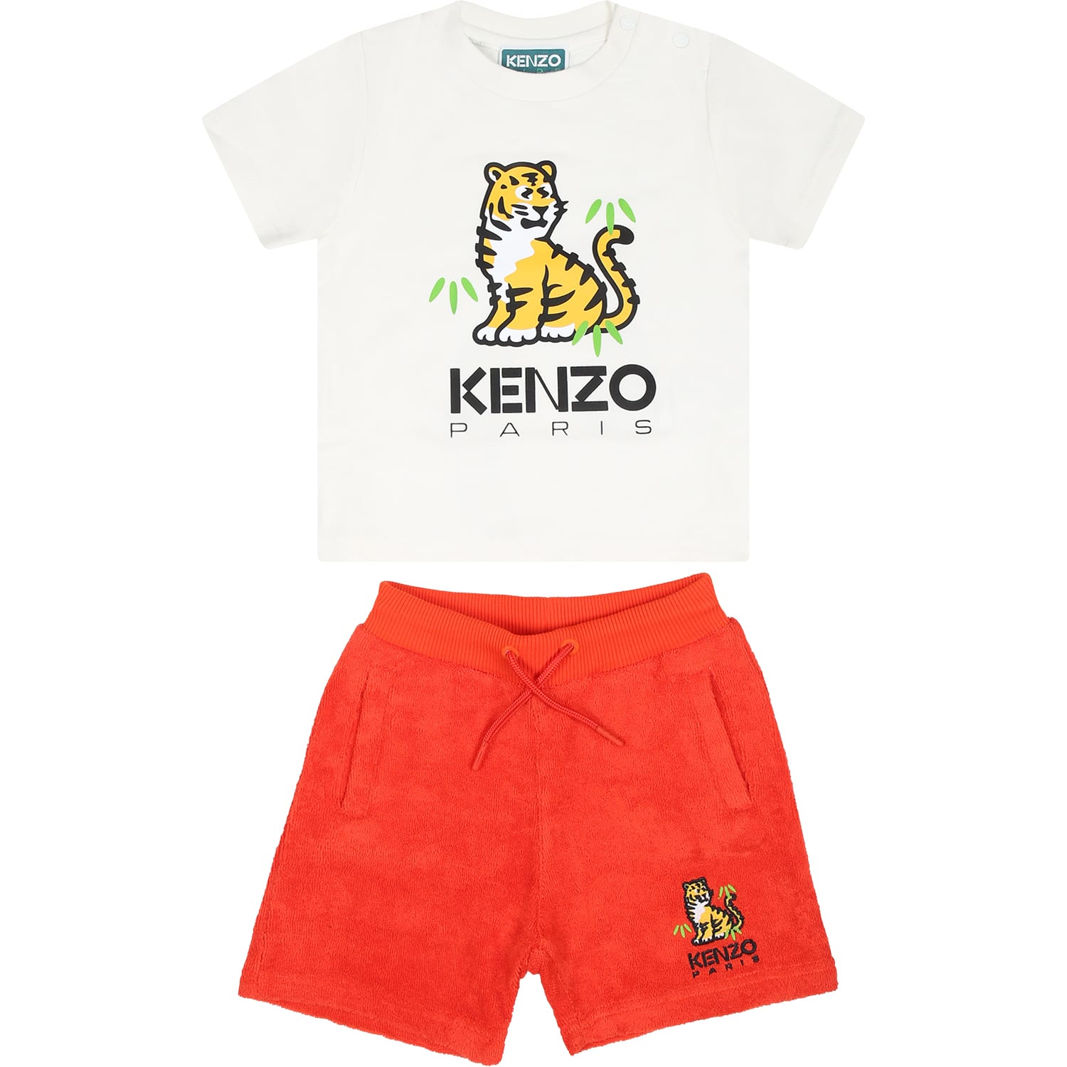 Shop Kenzo White Suit For Baby Boy With Tiger In Multicolor