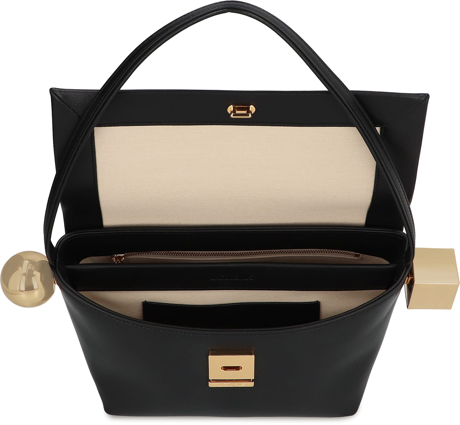 Jacquemus The Rond Carre Leather Shoulder Bag In Black